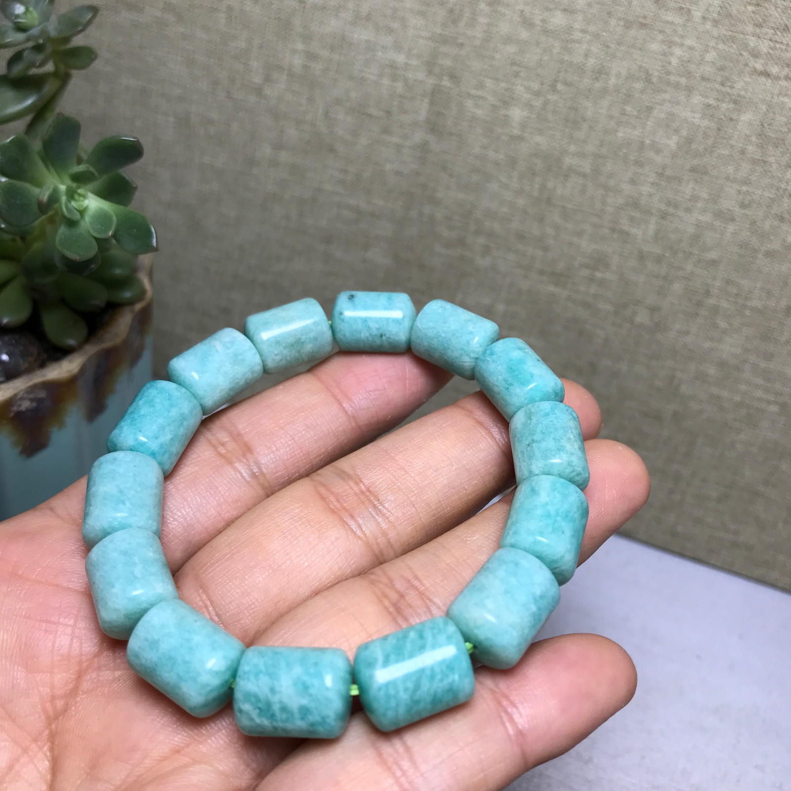 Rare Natural amazonite gemstone Crystal chain barrel beads bracelet 35g A5585 Rare Natural amazonite gemstone Crystal chain barrel beads bracelet 35g A5585