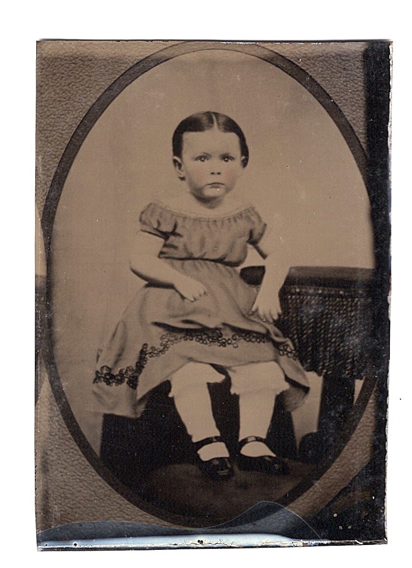 1860s Civil War Era Child Off Shoulder Dress Tinted 1/6 Plate Tintype 1860s Civil War Era Child Off Shoulder Dress Tinted 1/6 Plate Tintype