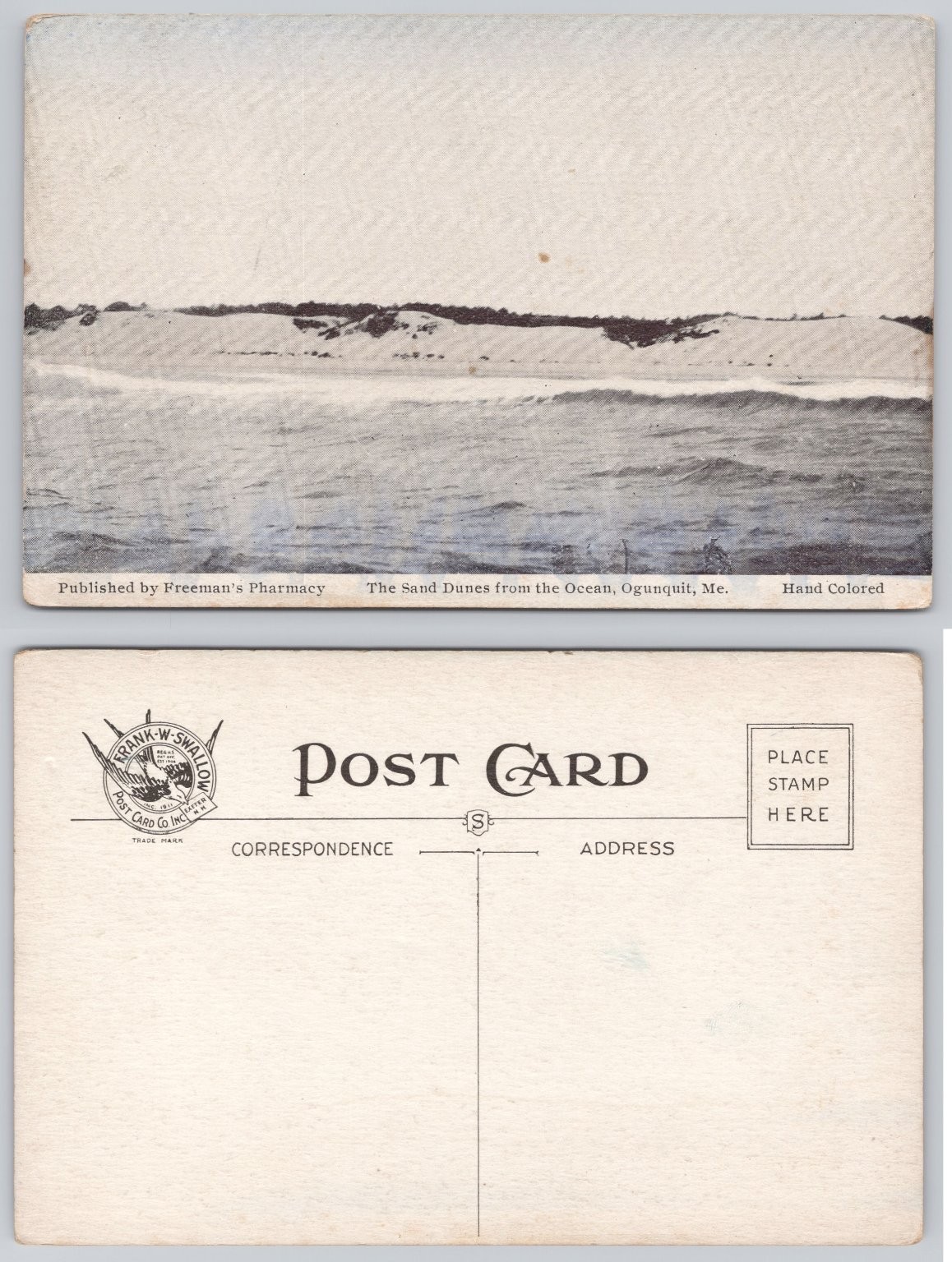 Ogunquit, ME Sand Dunes from Ocean Hand Colored Postcard 1911 Frank-W-Swallow Ogunquit, ME Sand Dunes from Ocean Hand Colored Postcard 1911 Frank-W-Swallow