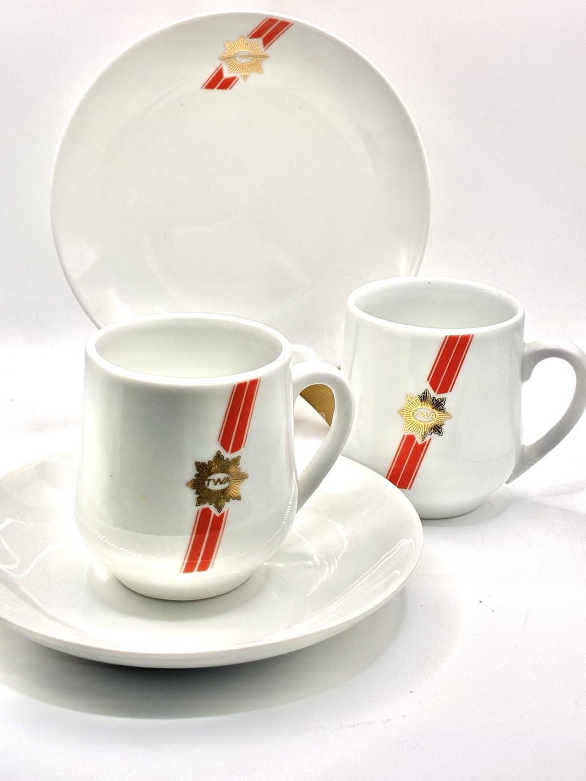 TWA Airlines Demitasse Cup & Saucer Two Sets Racket | Part 1695 & 1696 Vintage