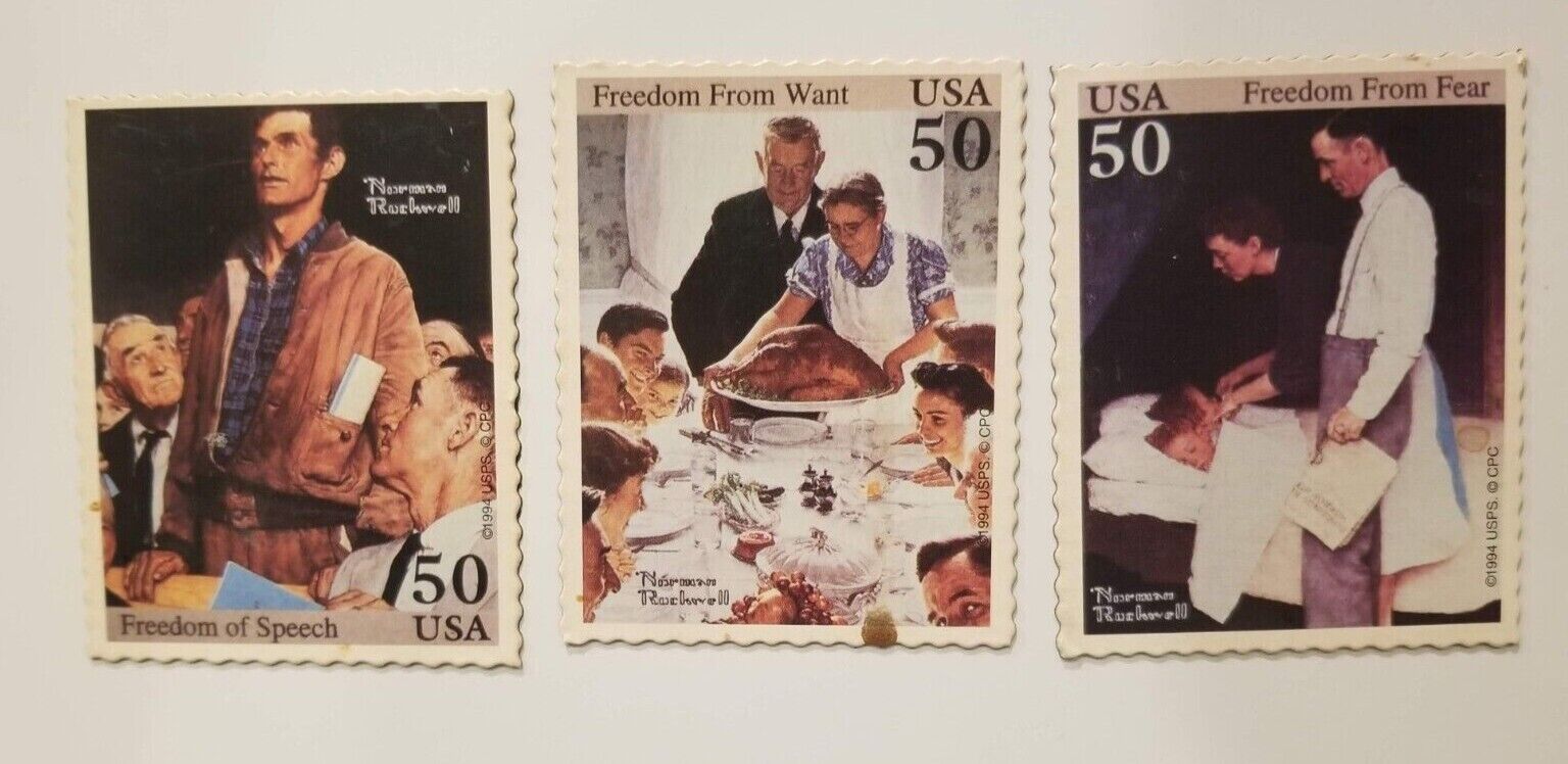 Norman Rockwell 50 Cent Stamp Refrigerator Magnet LOT of 3
