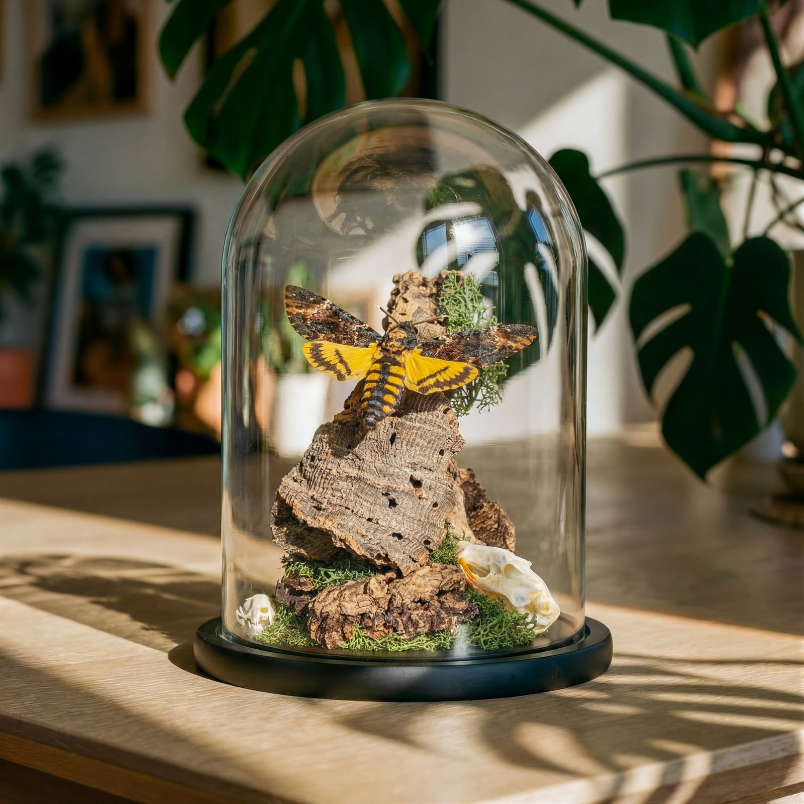 Taxidermy Deaths Head Hawk Moth Still Life In Glass Dome (Acherontia atropos) Taxidermy Deaths Head Hawk Moth Still Life In Glass Dome (Acherontia atropos)