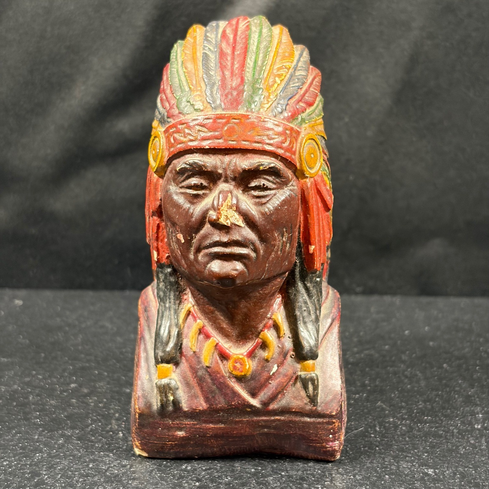 Vintage Native American Chief Bust Chalkware Figurine Hand Painted 4.25 Inch Vintage Native American Chief Bust Chalkware Figurine Hand Painted 4.25 Inch