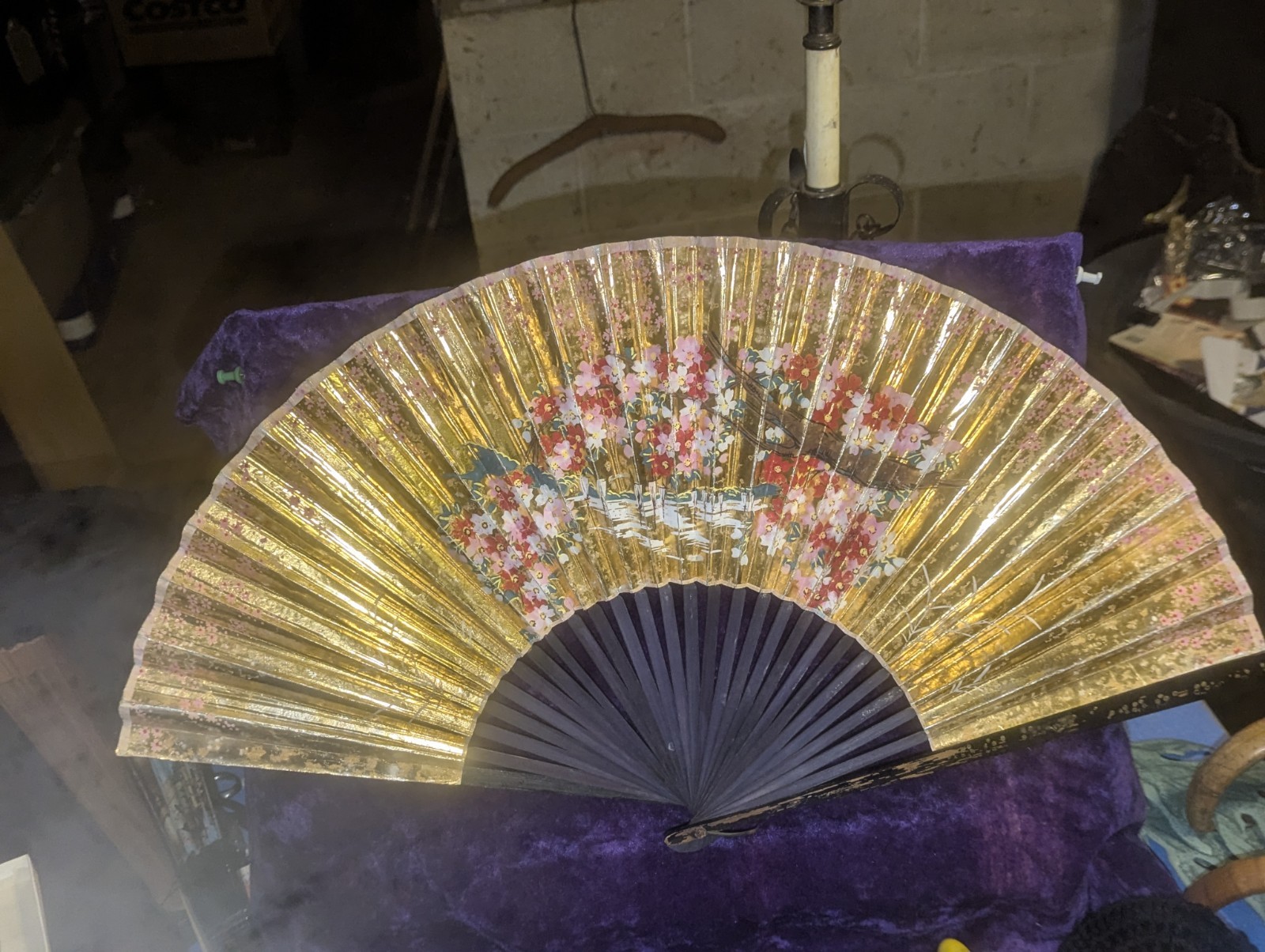 Vintage large (12x26) Japanese Folding Hand Fan Hand Painted Large 24x12 Vintage large (12x26) Japanese Folding Hand Fan Hand Painted Large 24x12