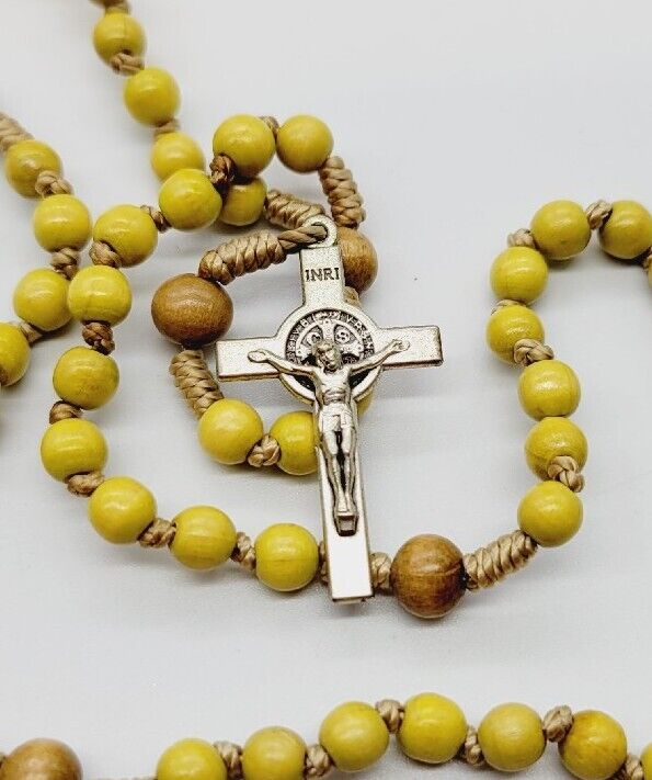 VINTAGE INRI Prayer Beads MUSTARD YELLOW Cross 12.5\