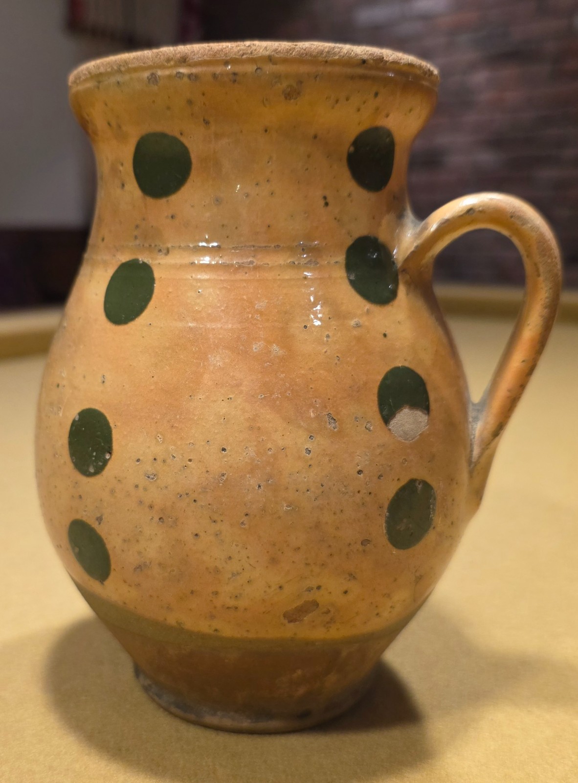 Antique Hand-Painted Hungarian Earthenware Handled Pitcher - Good Condition - 7"