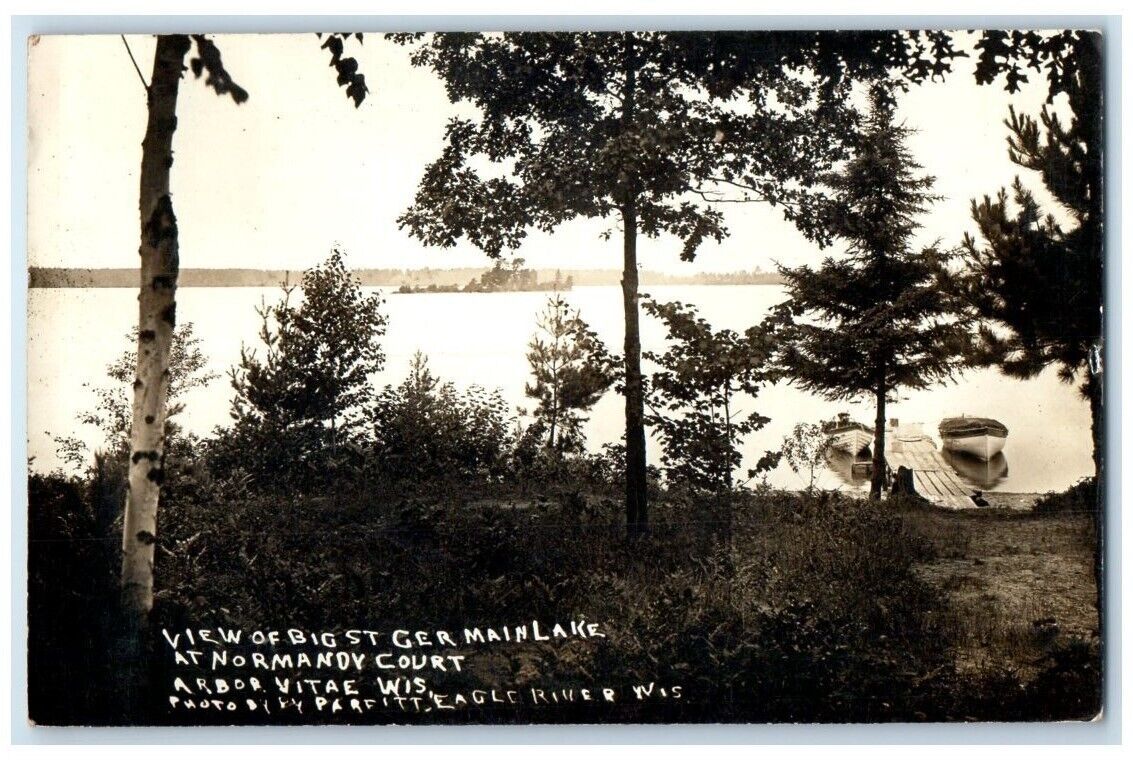1923 St. Germain Lake Normandy Parfitt Court Arbor Vitae WI RPPC Photo Postcard