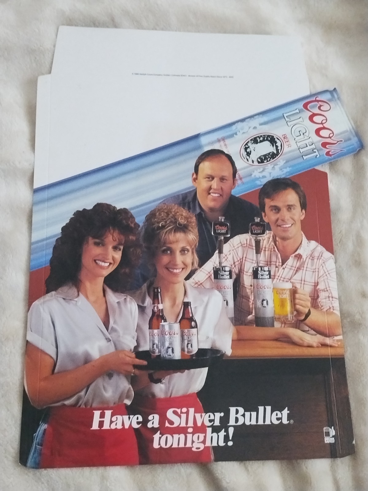 Coors Light 1986 Cardboard Sign "Silver Bullet Saloon" Crew Vintage Counter Card Coors Light 1986 Cardboard Sign "Silver Bullet Saloon" Crew Vintage Counter Card