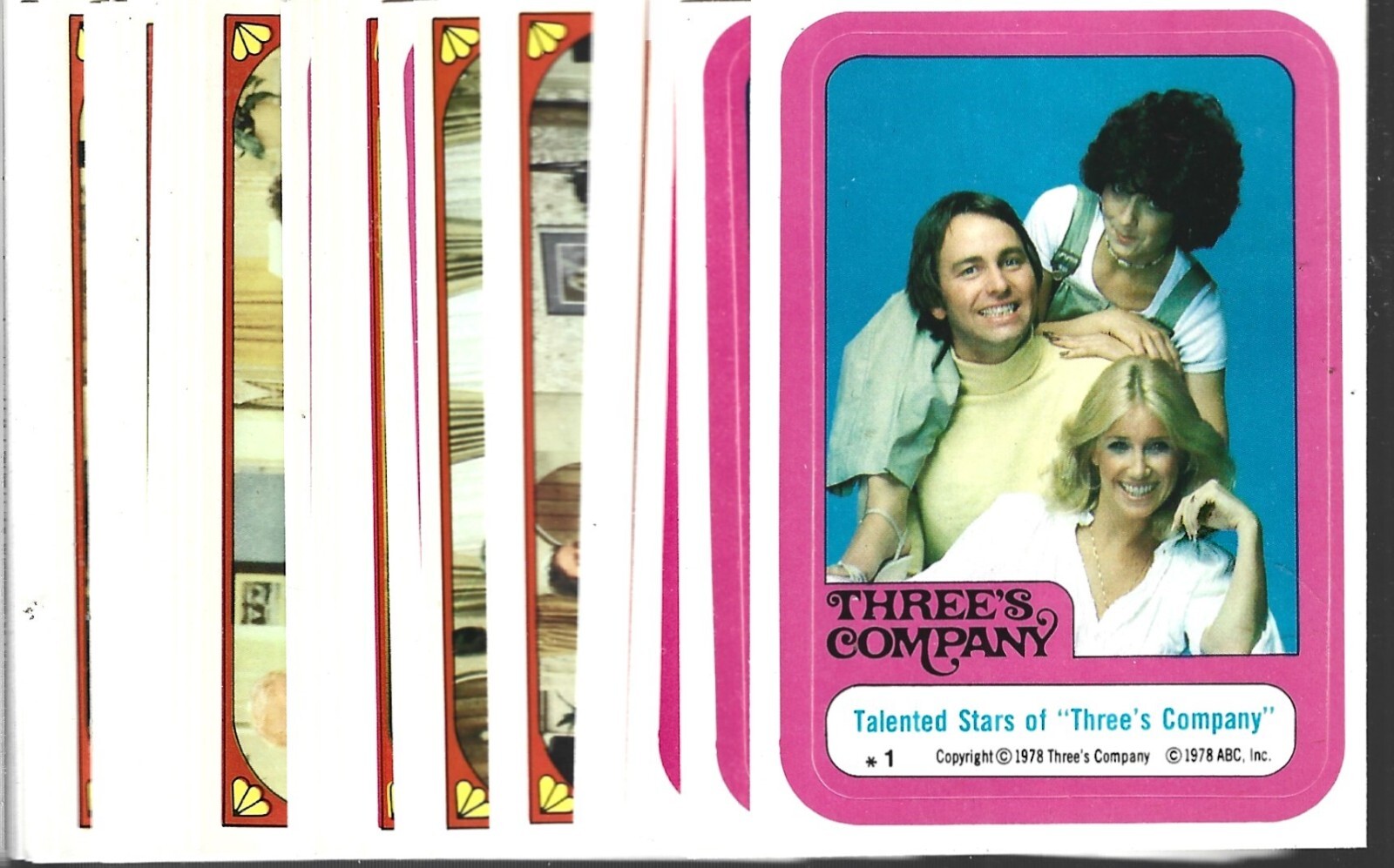 THREE'S COMPANY TOPPS STICKER CARD SET OF 44 FROM 1978 (NEAR MINT) FROM VENDING THREE'S COMPANY TOPPS STICKER CARD SET OF 44 FROM 1978 (NEAR MINT) FROM VENDING