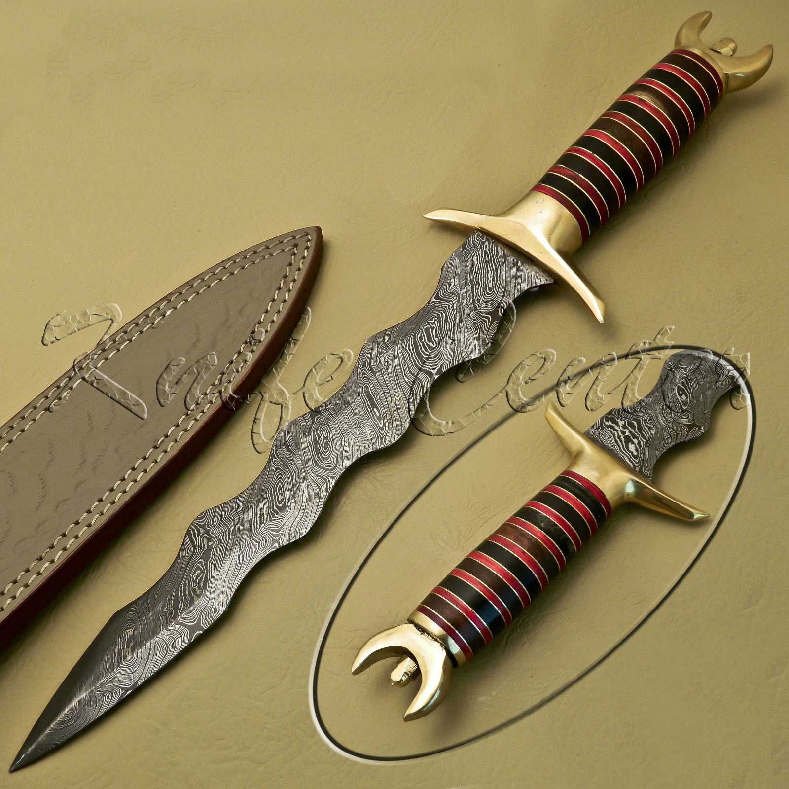 BEAUTIFUL CUSTOM HAND MADE DAMASCUS STEEL HUNTING KNIFE / WAVY DAGGER KNIFE BEAUTIFUL CUSTOM HAND MADE DAMASCUS STEEL HUNTING KNIFE / WAVY DAGGER KNIFE