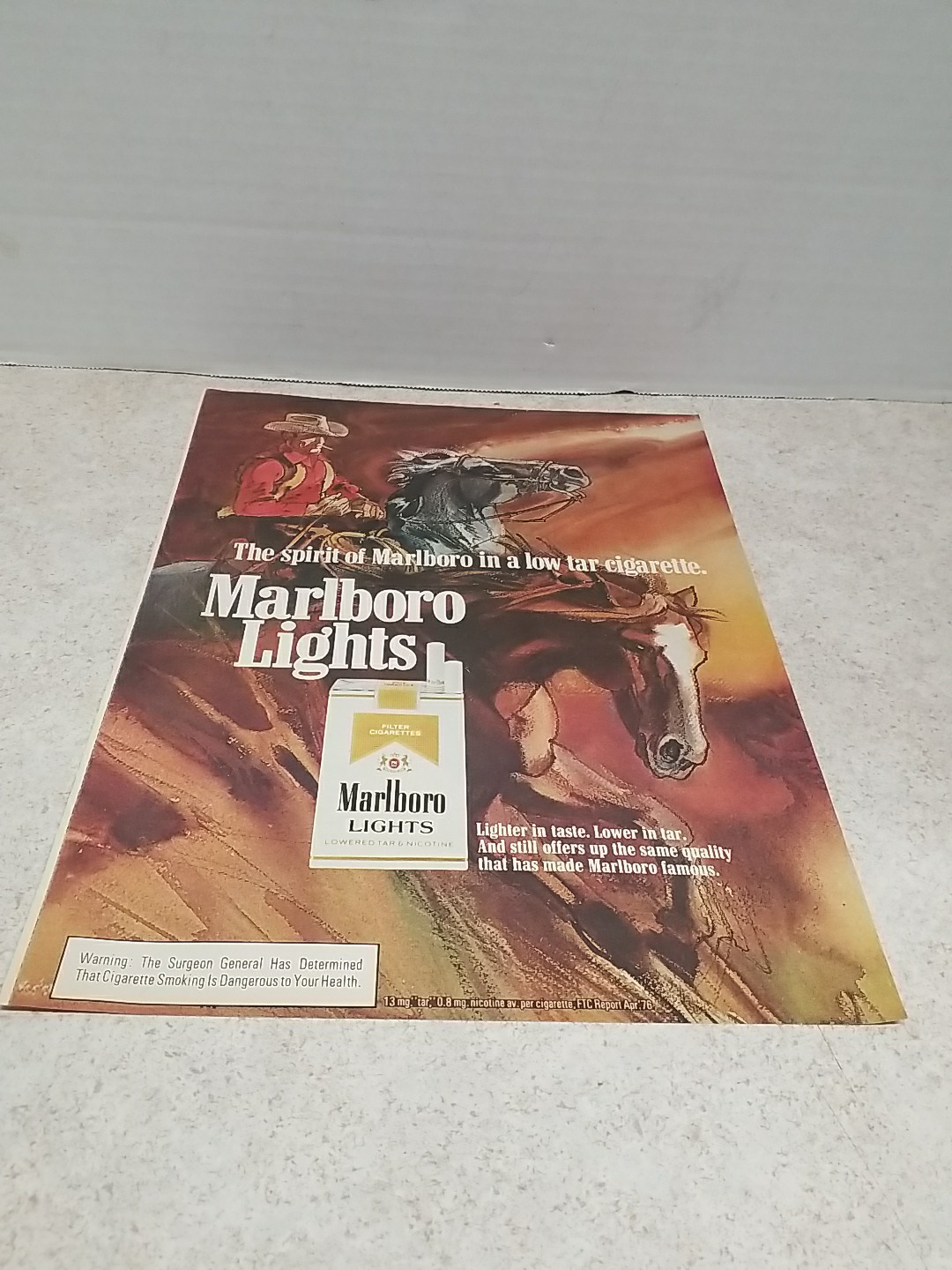 1976 Marlboro Lights Cigarette Advertisement- Cowboy, Horses, 1976 Marlboro Lights Cigarette Advertisement- Cowboy, Horses,