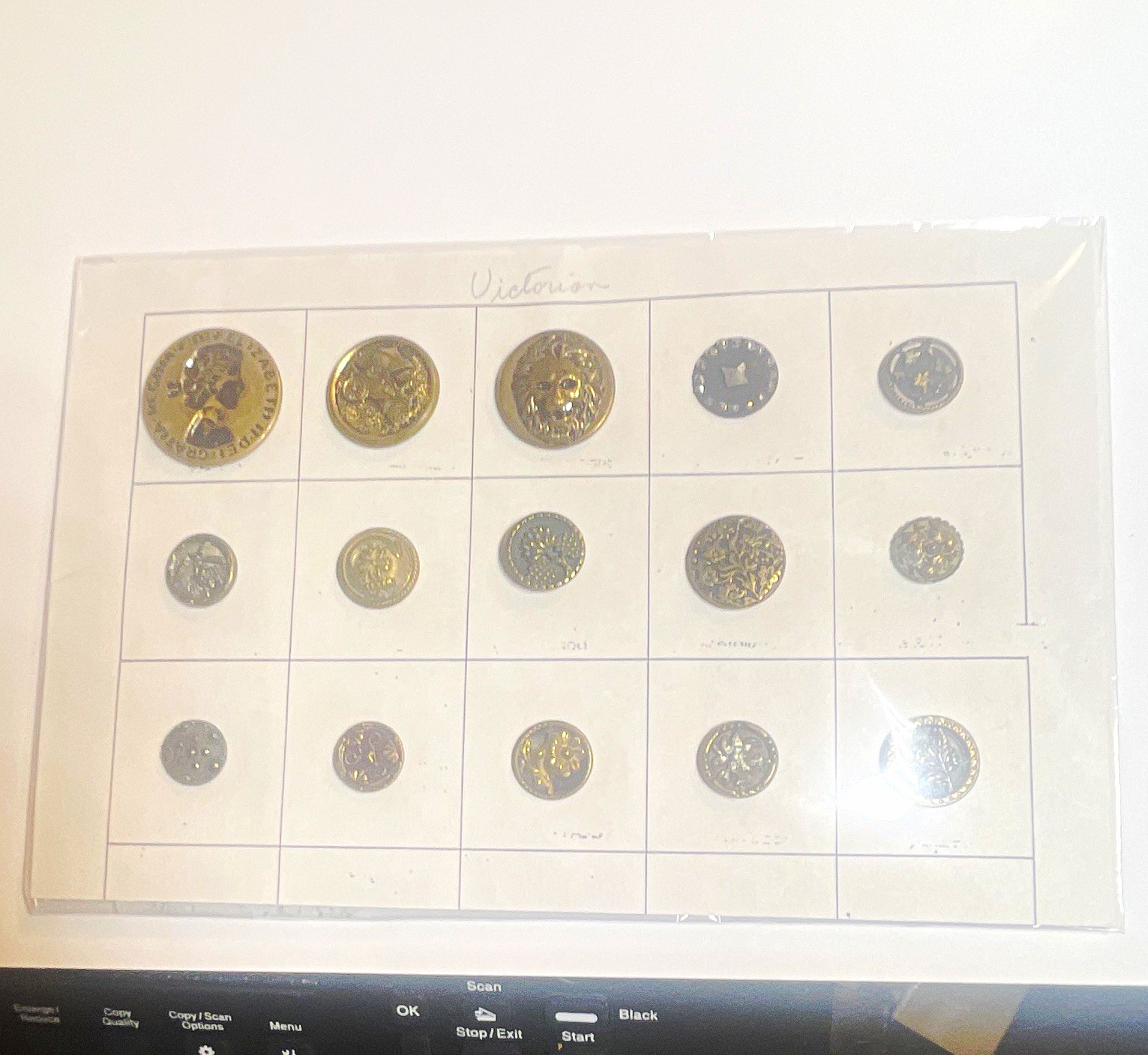 15 Victorian Vintage Metal Shank Buttons floral,pictorial, geometric