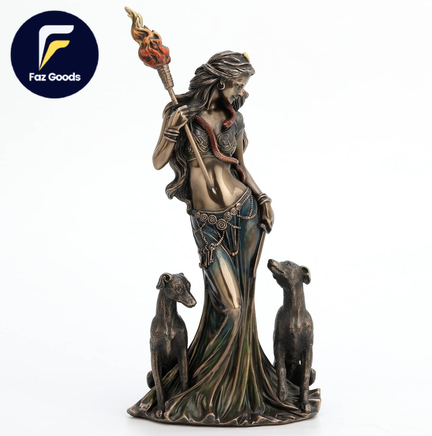 9 1/4 Inch Tall Hecate Greek Goddess of Magic with Her Hounds Cold Cast Bronzed 9 1/4 Inch Tall Hecate Greek Goddess of Magic with Her Hounds Cold Cast Bronzed