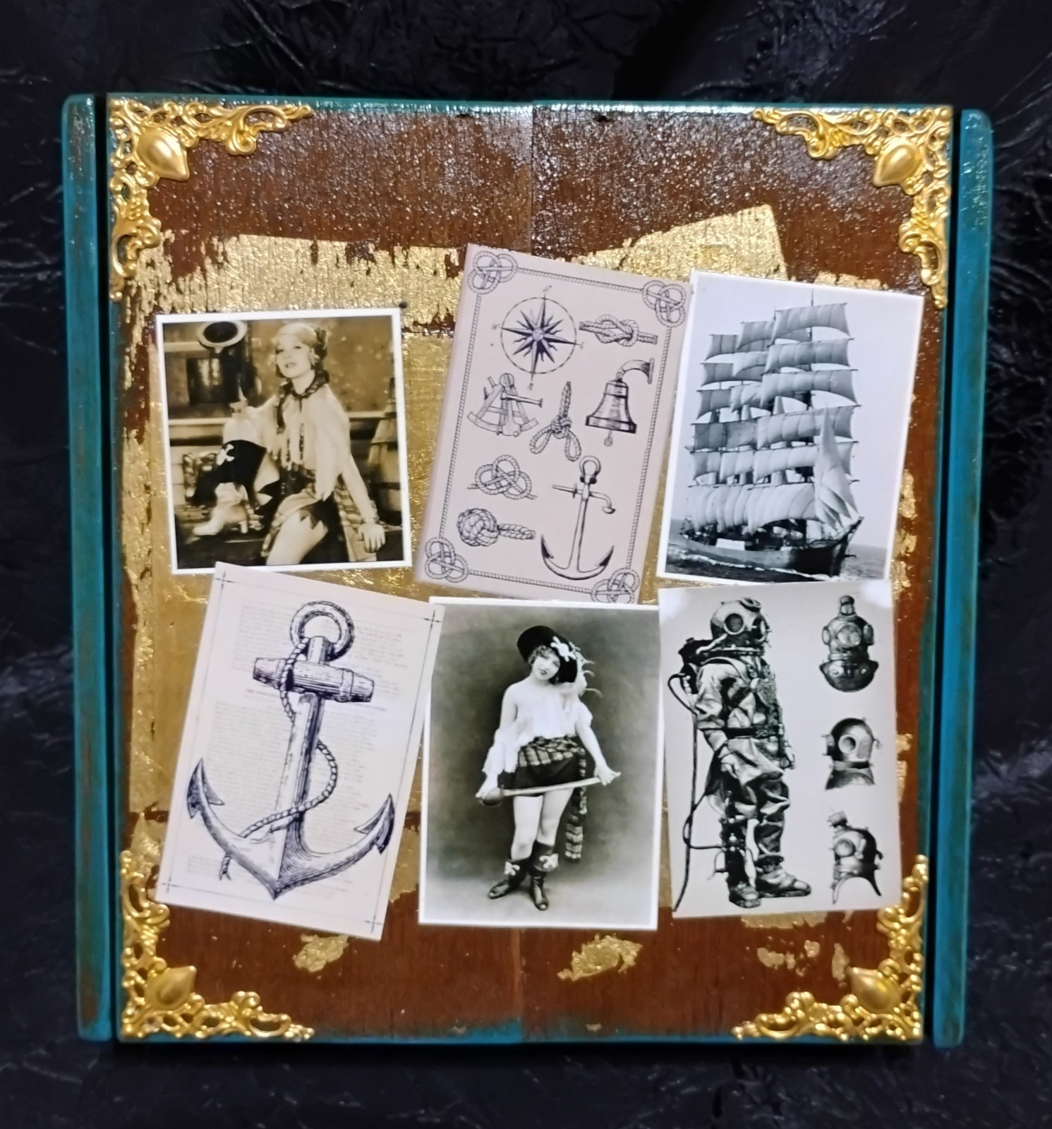 Custom Cigar Box Stash Photo Jewelry Trinket Memory Box Nautical Gold