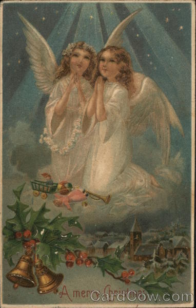 Christmas Angel A Merry Christmas Antique Postcard 1c stamp Vintage Post Card