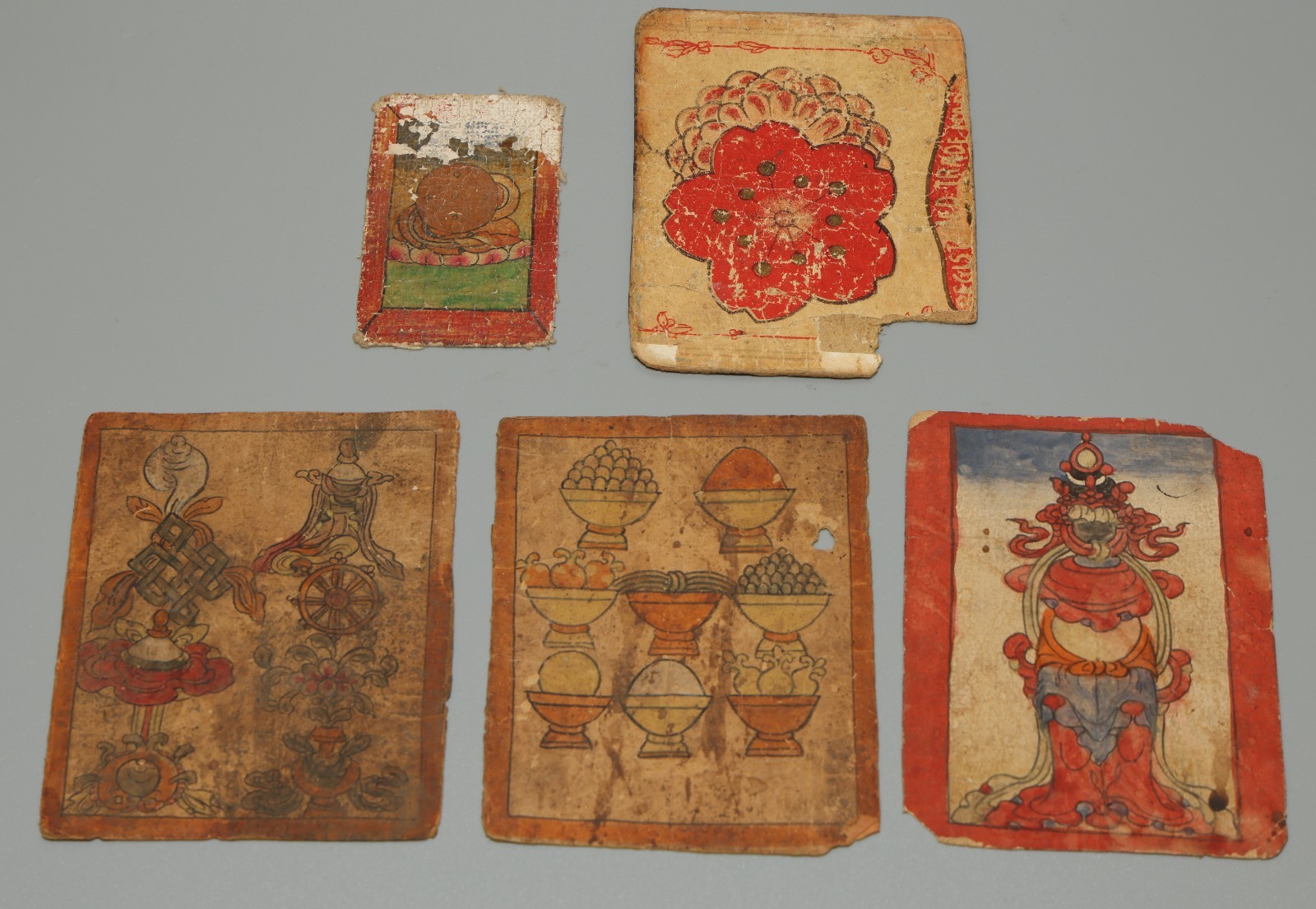 Real 5 Piece Tibet 19th Century Old Antique Buddhist Tsakli Tsaklis Thangka Real 5 Piece Tibet 19th Century Old Antique Buddhist Tsakli Tsaklis Thangka