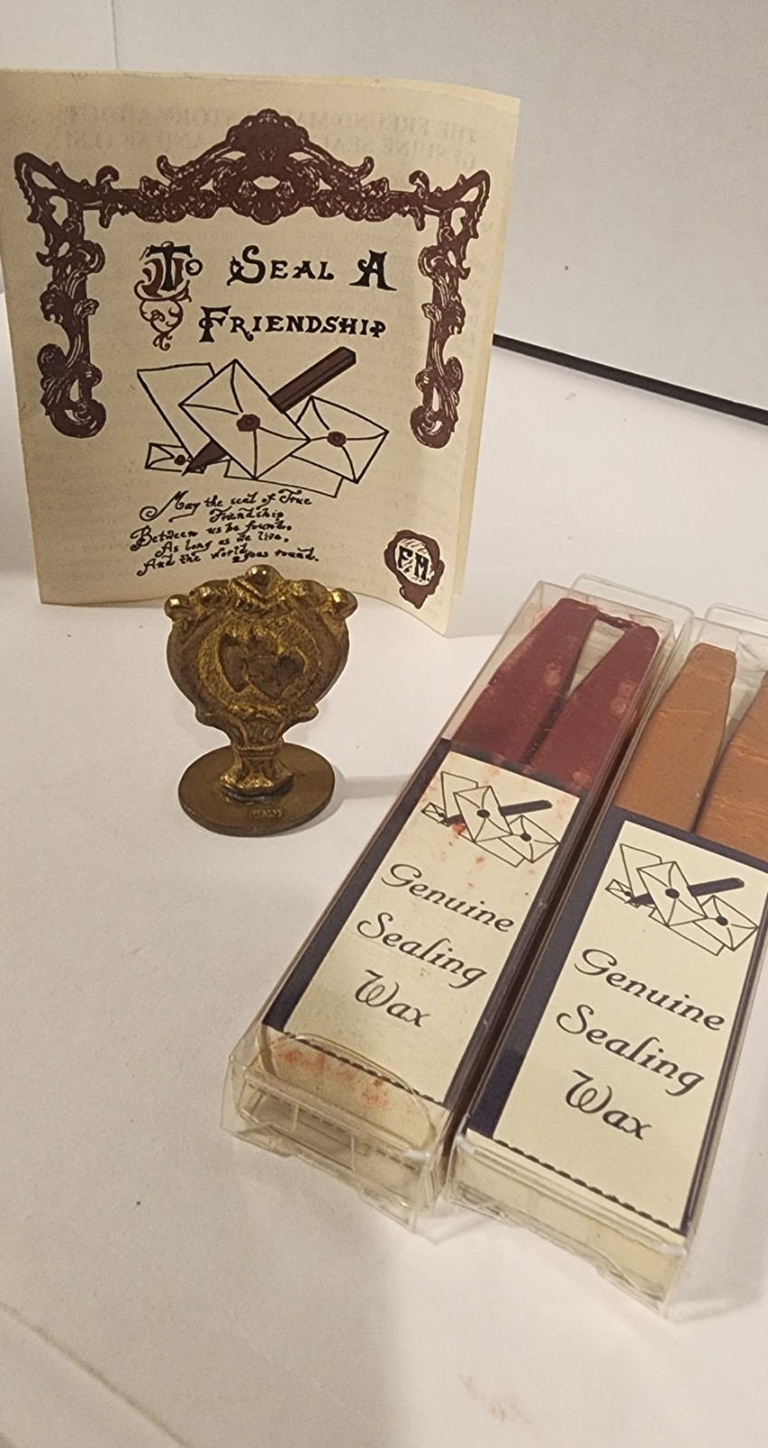 Starter Set Vtg Italian Brass Wax Seal With 2 Sets Of Melt Sticks &"Love" Seal 
