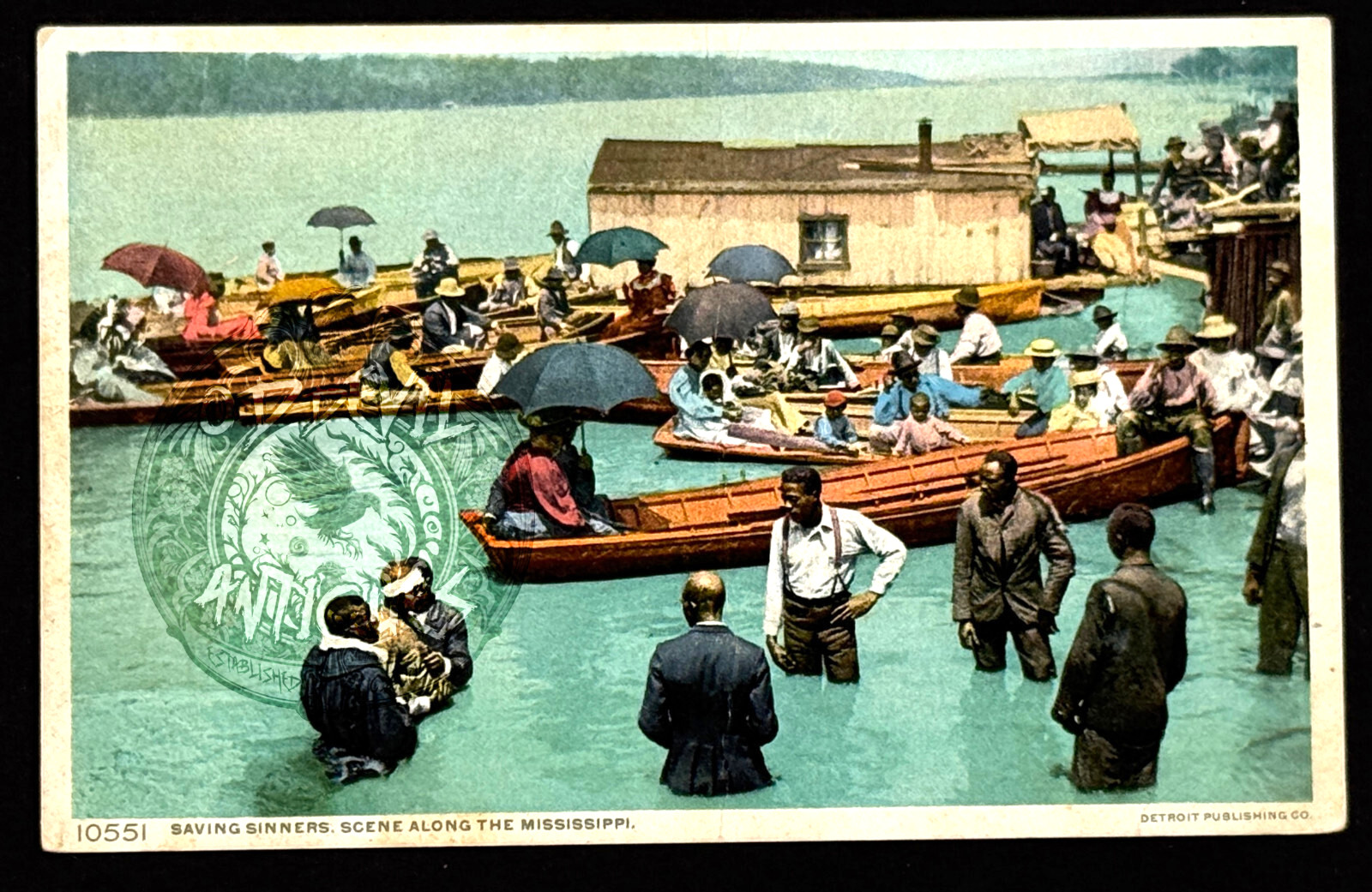 1920s 30s Mississippi River Water Baptism Black Church Saving SINNERS postcard 1920s 30s Mississippi River Water Baptism Black Church Saving SINNERS postcard