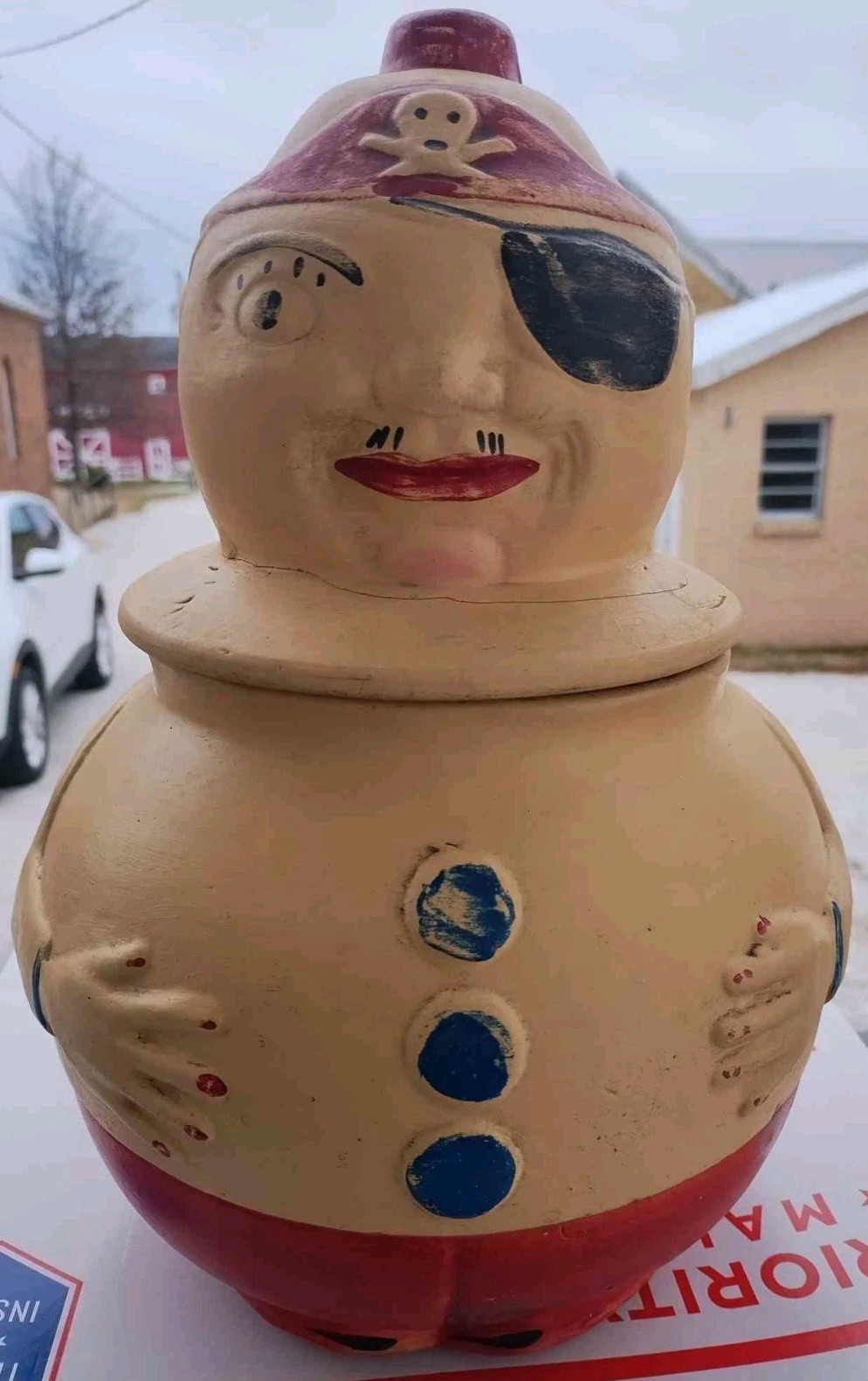 Vintage Scarce Rare 1920's Cookie Jar Jolly Pirate American Bisque Company🔴🟠🟡 Vintage Scarce Rare 1920's Cookie Jar Jolly Pirate American Bisque Company🔴🟠🟡
