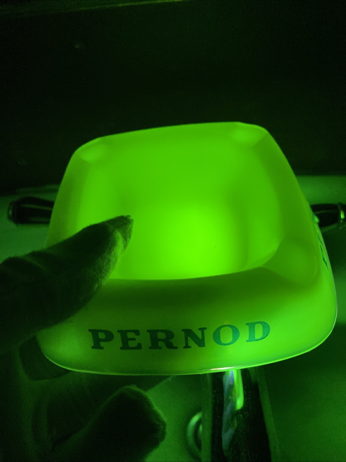 Vintage 1960s Opalex Uranium Glass Ashtray Pernod Advertising France Liquor Vintage 1960s Opalex Uranium Glass Ashtray Pernod Advertising France Liquor