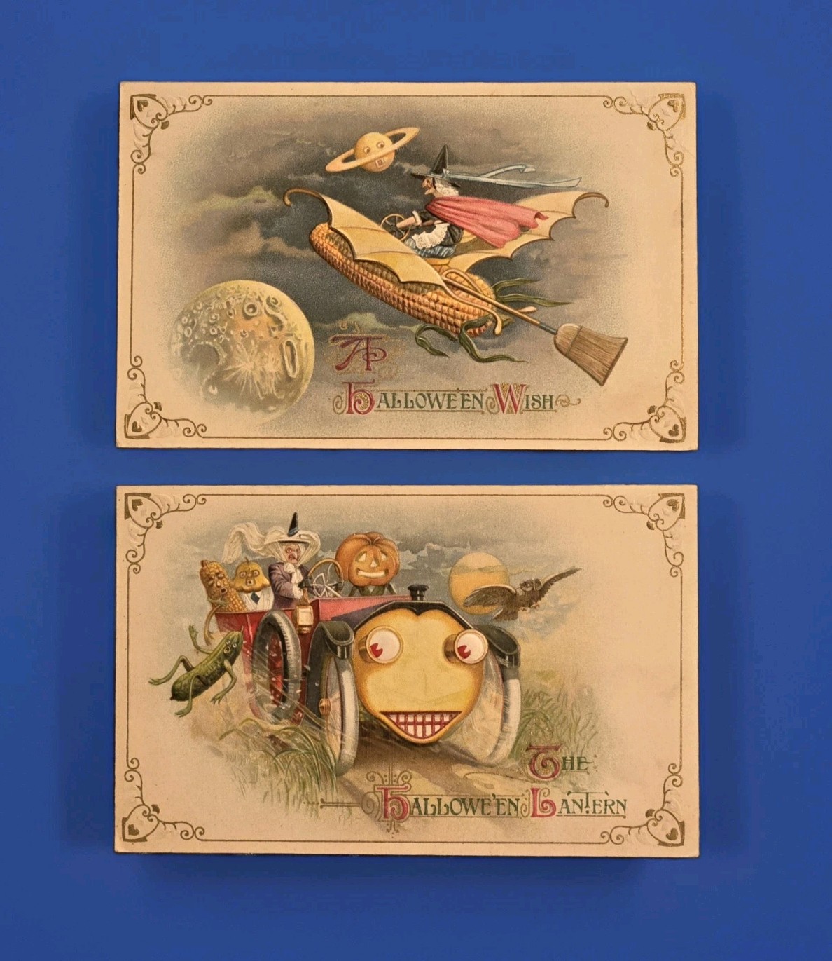 Pair of Vintage Winsch Halloween Fantasy Postcards Series No. 3938 Excellent Con Pair of Vintage Winsch Halloween Fantasy Postcards Series No. 3938 Excellent Con