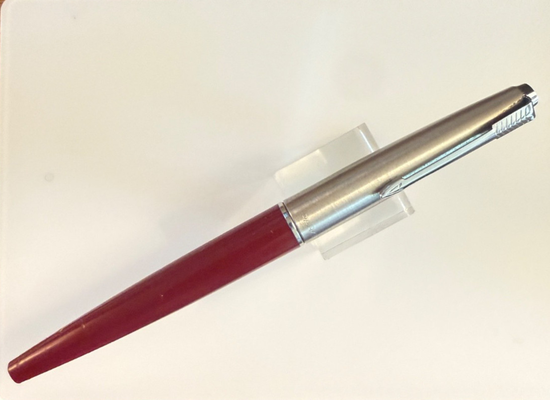 1960s dark red Parker 45 Fountain pen Extra FINE nib Cartridge filler Chrome trm 1960s dark red Parker 45 Fountain pen Extra FINE nib Cartridge filler Chrome trm
