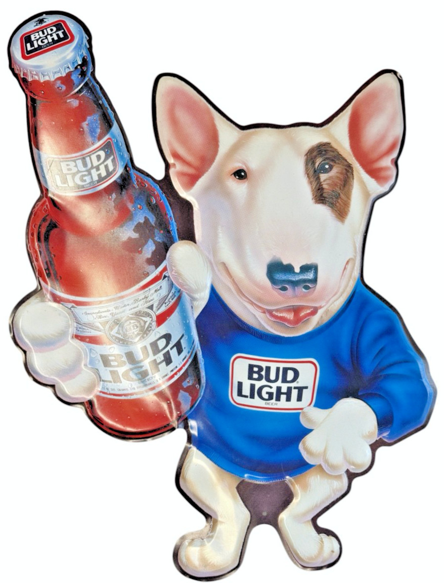 1989 Bud Light Spuds MacKenzie Embossed Metal Beer Sign 25" MCA Anheuser Busch 1989 Bud Light Spuds MacKenzie Embossed Metal Beer Sign 25" MCA Anheuser Busch