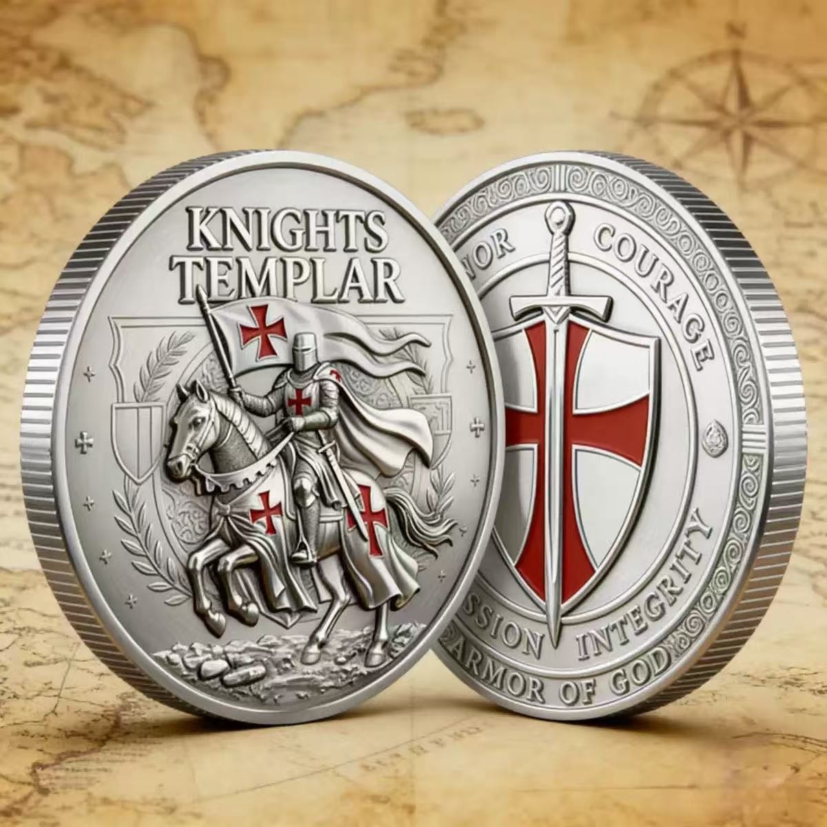 Knights Templar Challenge Coin Armor of God Crusader Red Cross Shield Case Gift Knights Templar Challenge Coin Armor of God Crusader Red Cross Shield Case Gift