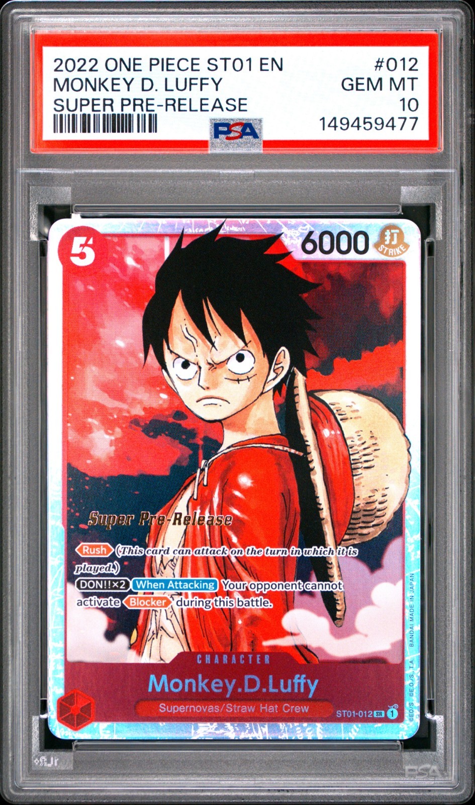 2022 ONE PIECE STARTER DECK ST01-STRAW HAT CREW #012 MONKEY D. LUFFY PSA 10 2022 ONE PIECE STARTER DECK ST01-STRAW HAT CREW #012 MONKEY D. LUFFY PSA 10