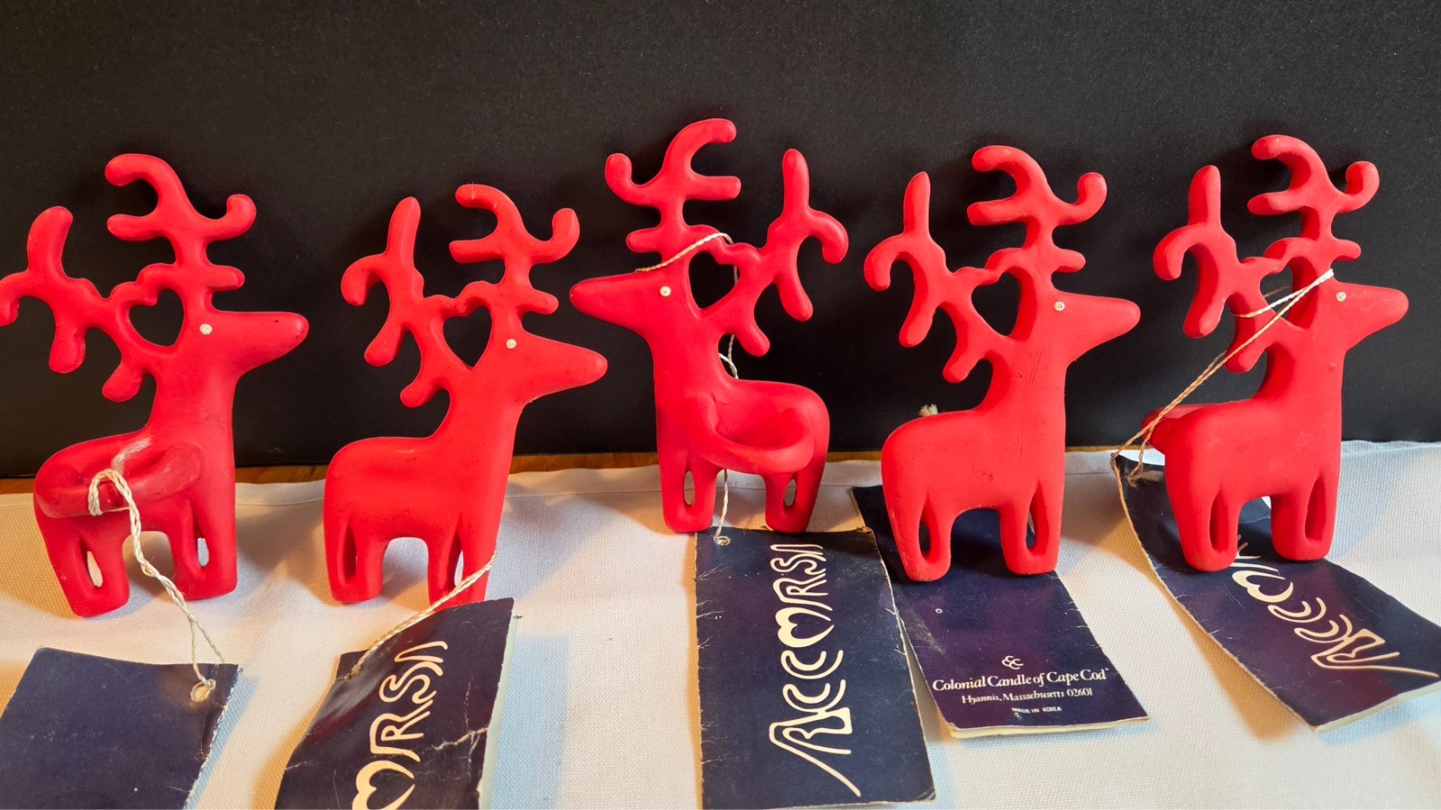 Vtg 1970s William Accorsi Colonial Candle Cape Cod Red Metal Reindeer Set of 5 Vtg 1970s William Accorsi Colonial Candle Cape Cod Red Metal Reindeer Set of 5