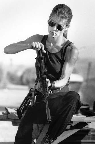 Linda Hamilton Terminator 2 Sarah Connor with cigarette & gun 24x36 Poster Linda Hamilton Terminator 2 Sarah Connor with cigarette & gun 24x36 Poster