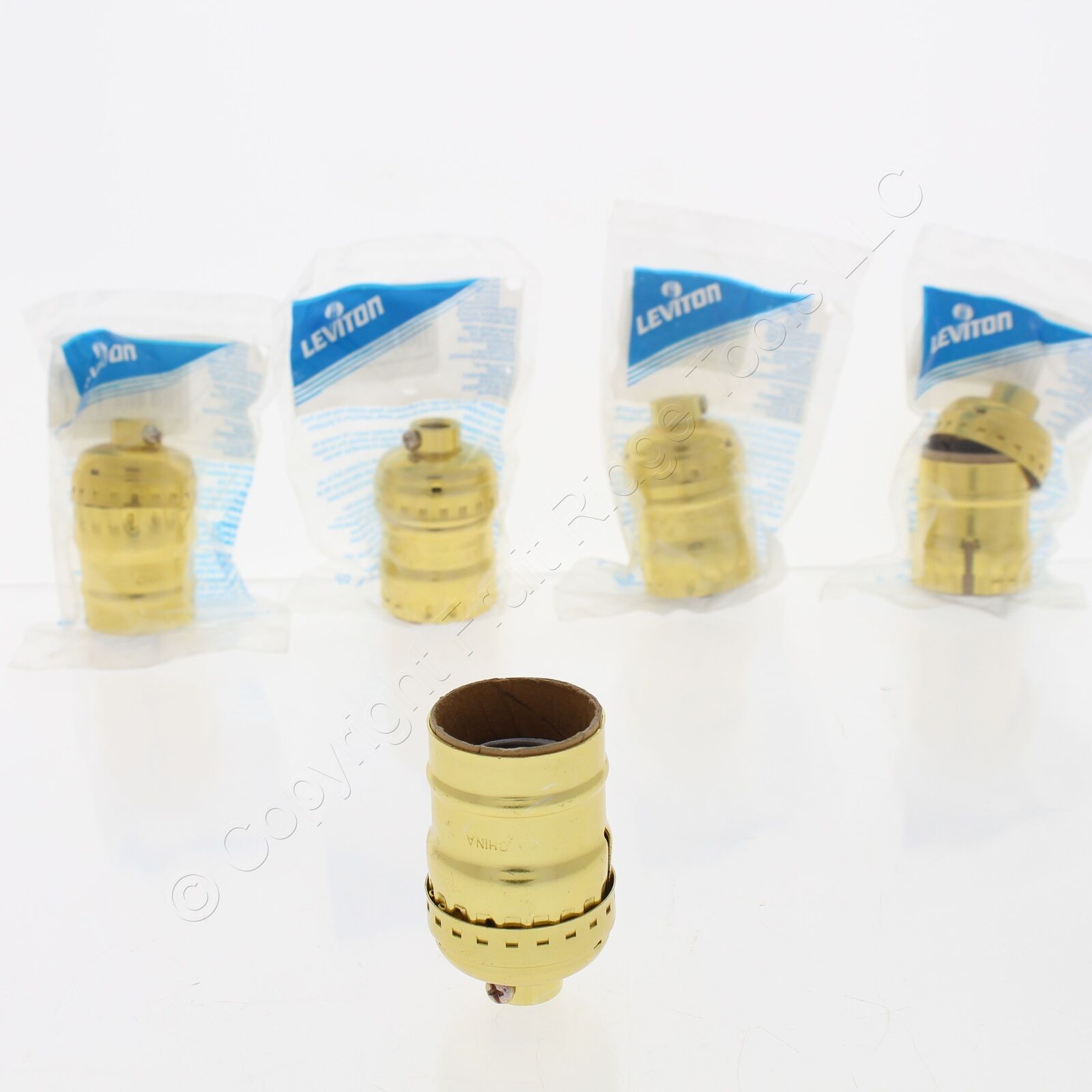 5pk Leviton Light Socket Lampholders Short Electrolier Gold 1/8 IPS Keyless 9347