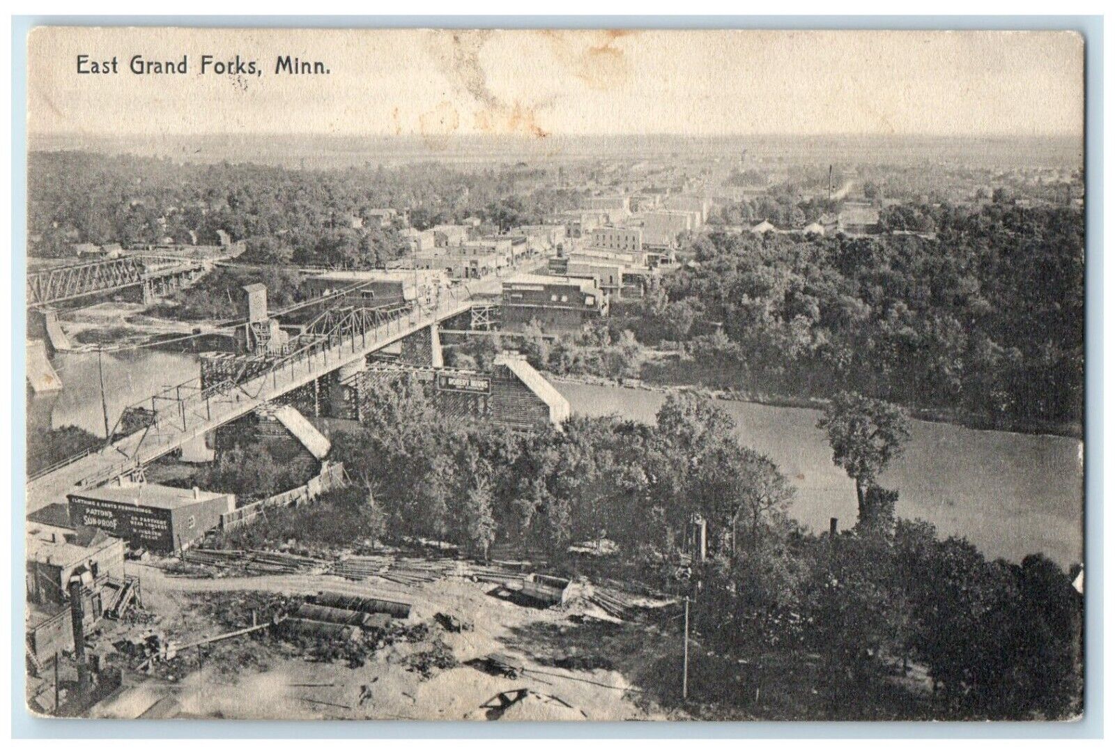 1909 Aerial View Exterior East Grand Forks Minnesota MN Vintage Antique Postcard