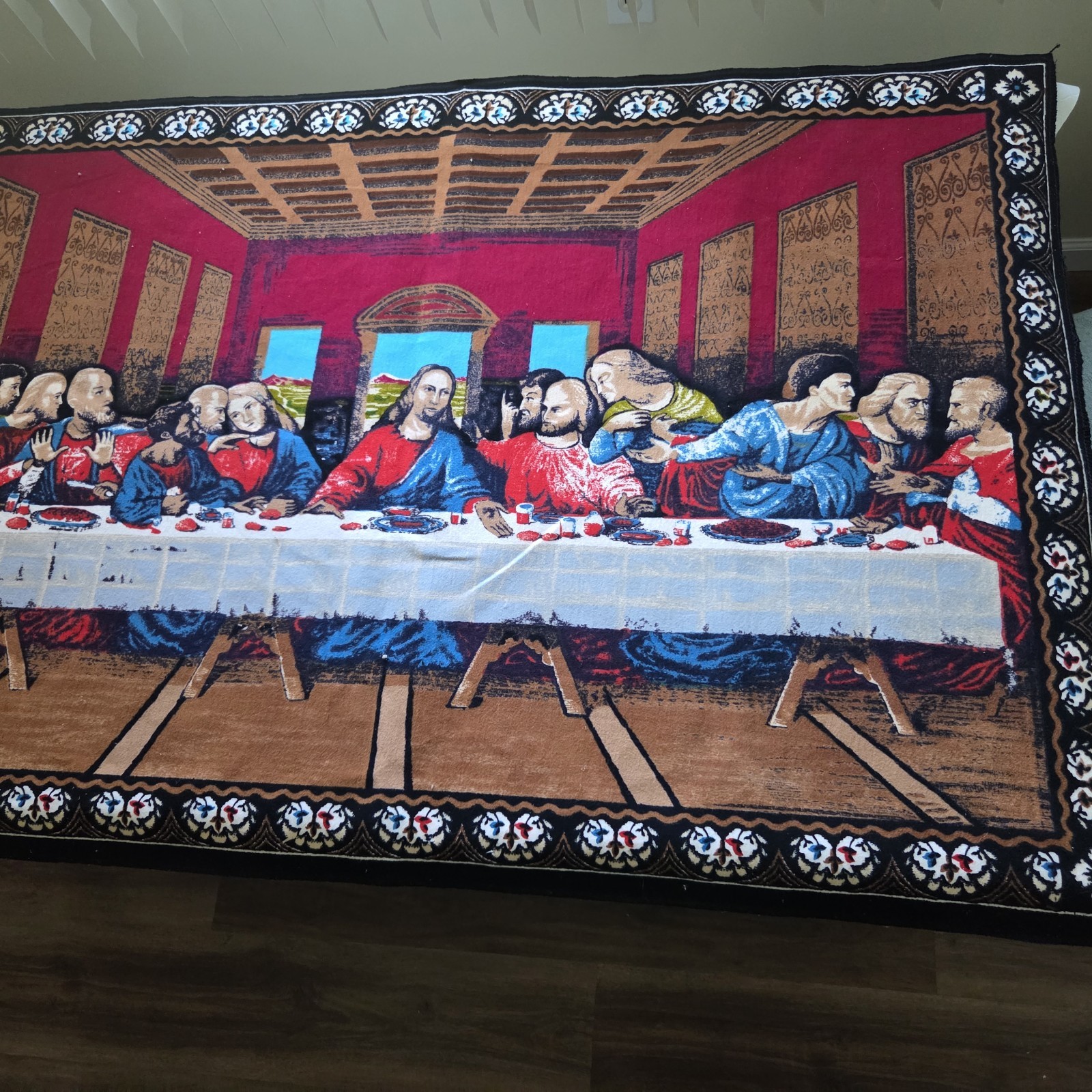 ​Vintage 1970s "The Last Supper" Woven Velvet Wall Tapestry