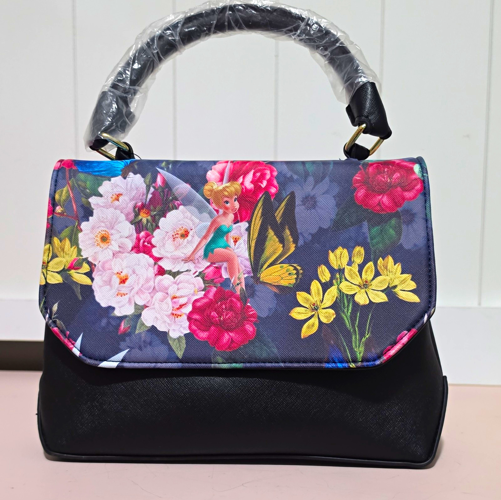 Loungefly Disney Tinker Bell Floral Top Handle Satchel Handbag Heart Tag