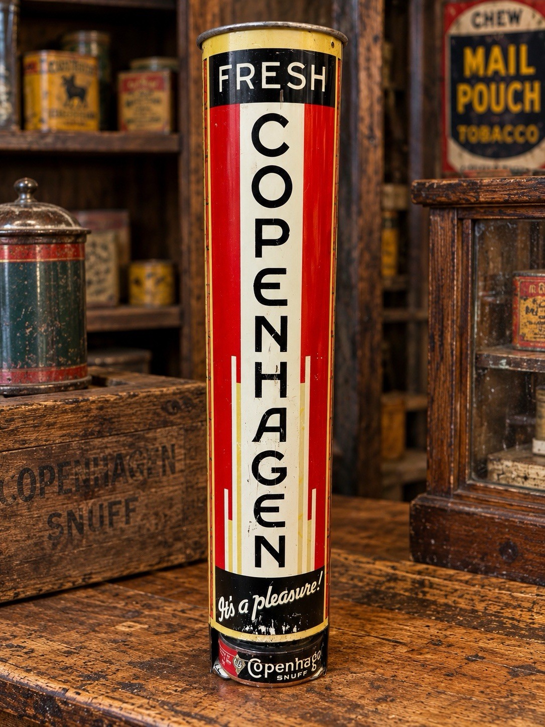VINTAGE COPENHAGEN CHEWING TOBACCO TIN LITHO STORE ADVERTISING DISPENSER VINTAGE COPENHAGEN CHEWING TOBACCO TIN LITHO STORE ADVERTISING DISPENSER
