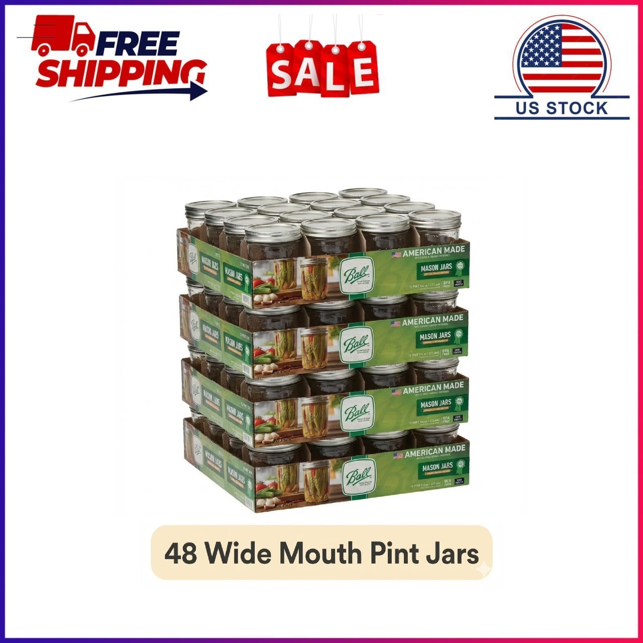 (4 pack) Ball, Glass Mason Jars with Lids & Bands, Wide Mouth, Clear, 16 oz, 12 (4 pack) Ball, Glass Mason Jars with Lids & Bands, Wide Mouth, Clear, 16 oz, 12