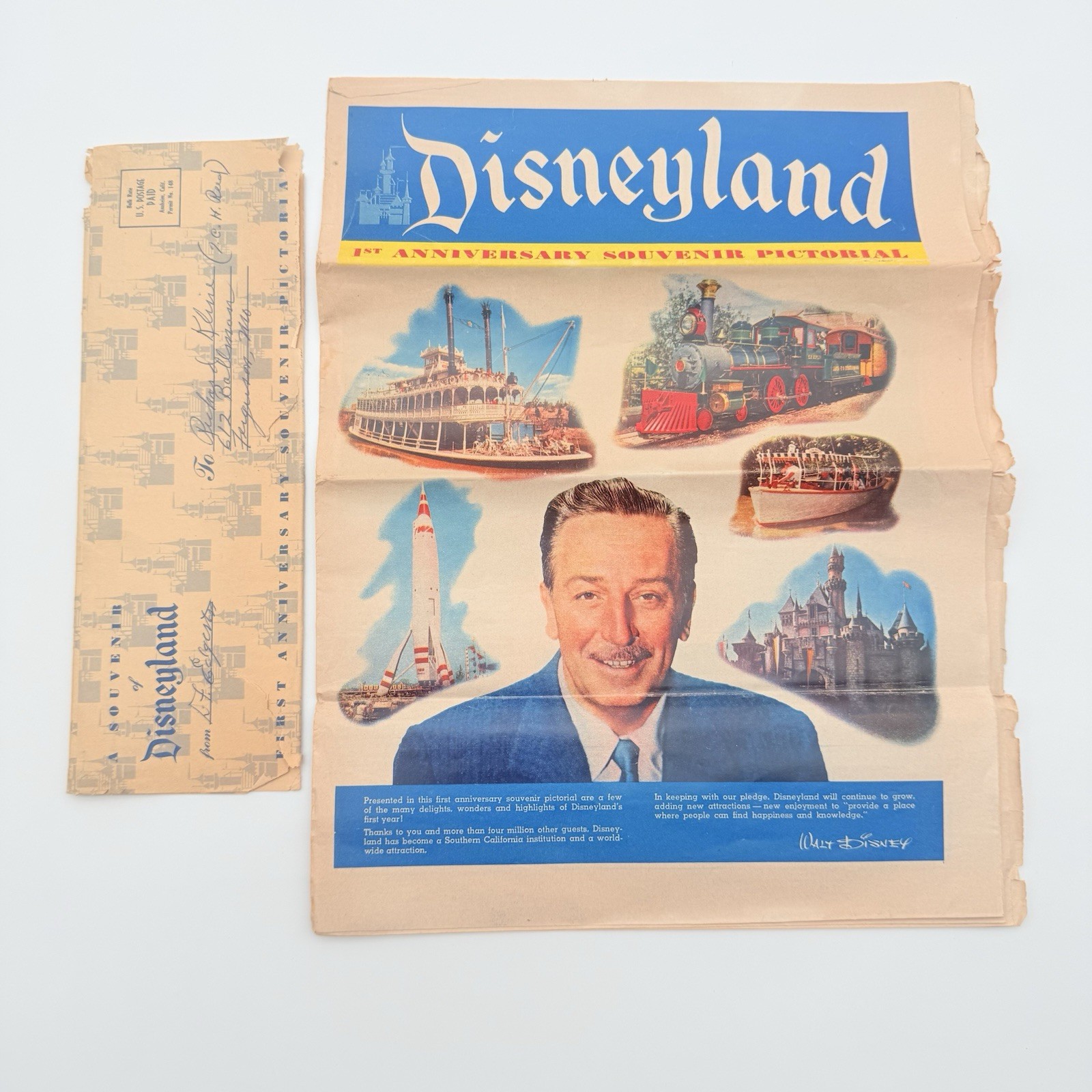 Vtg 1956 Disneyland 1st Anniversary Souvenir Pictorial Book w/ Original Envelope Vtg 1956 Disneyland 1st Anniversary Souvenir Pictorial Book w/ Original Envelope