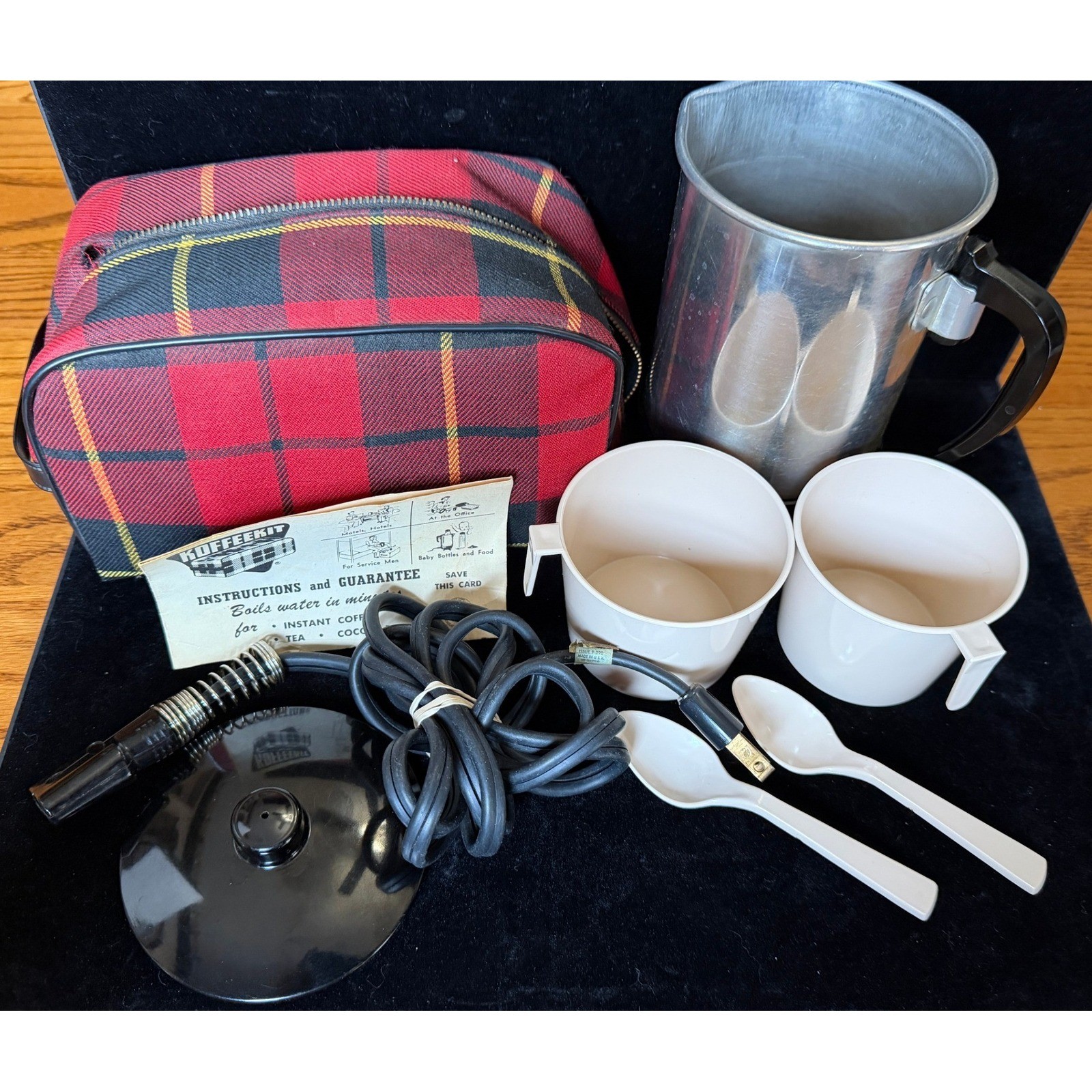 Vintage Koffeekit Travel Coffee Maker Set, Red Plaid Case Mid Century, WORKS