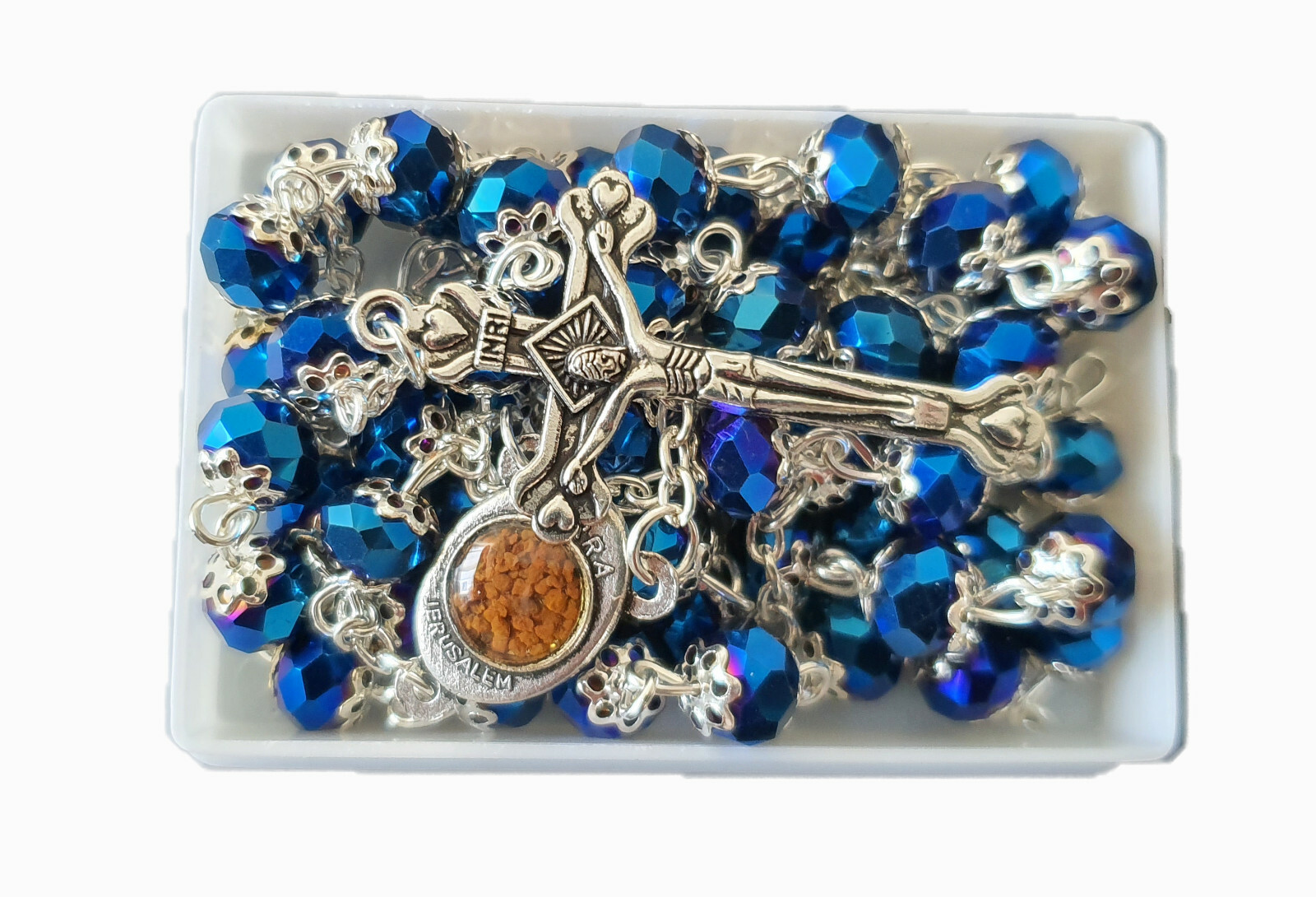 Catholic Deep Dark Blue Jerusalem Crystal Rosary Catholic Deep Dark Blue Jerusalem Crystal Rosary