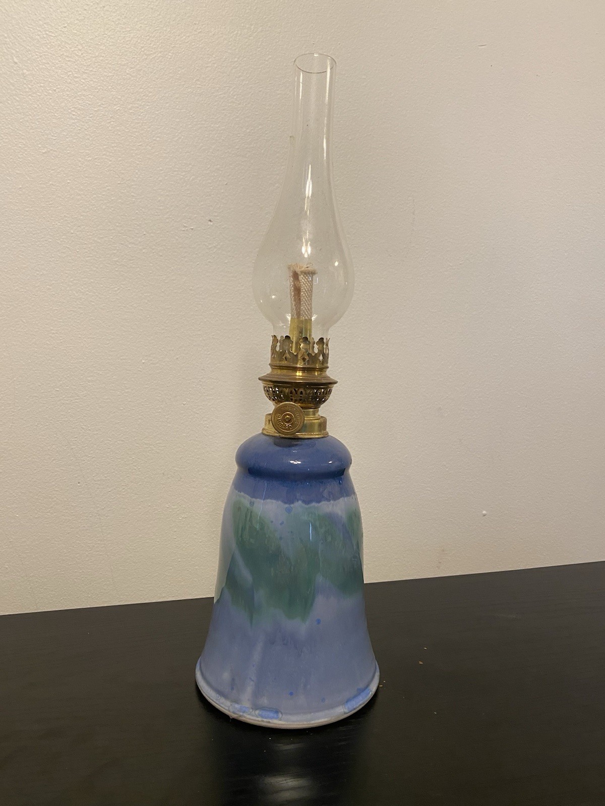 Vintage Gaudard France Oil Lamp Edgecomb Potters Pottery Base Blue Green 16” Vintage Gaudard France Oil Lamp Edgecomb Potters Pottery Base Blue Green 16”