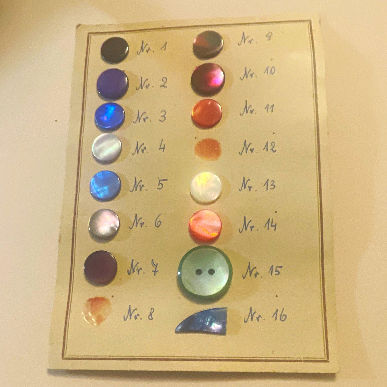 Antique c1920s Mother of Pearl Shell Button Salesman Sample Card 14 Iridescent Antique c1920s Mother of Pearl Shell Button Salesman Sample Card 14 Iridescent