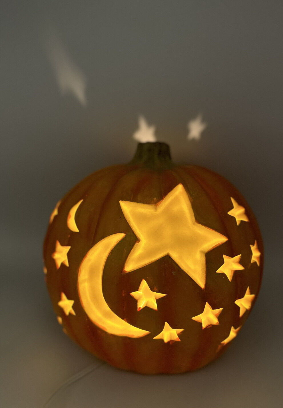 1997 Trendmasters VINTAGE Halloween Lighted Pumpkin Moon And Stars