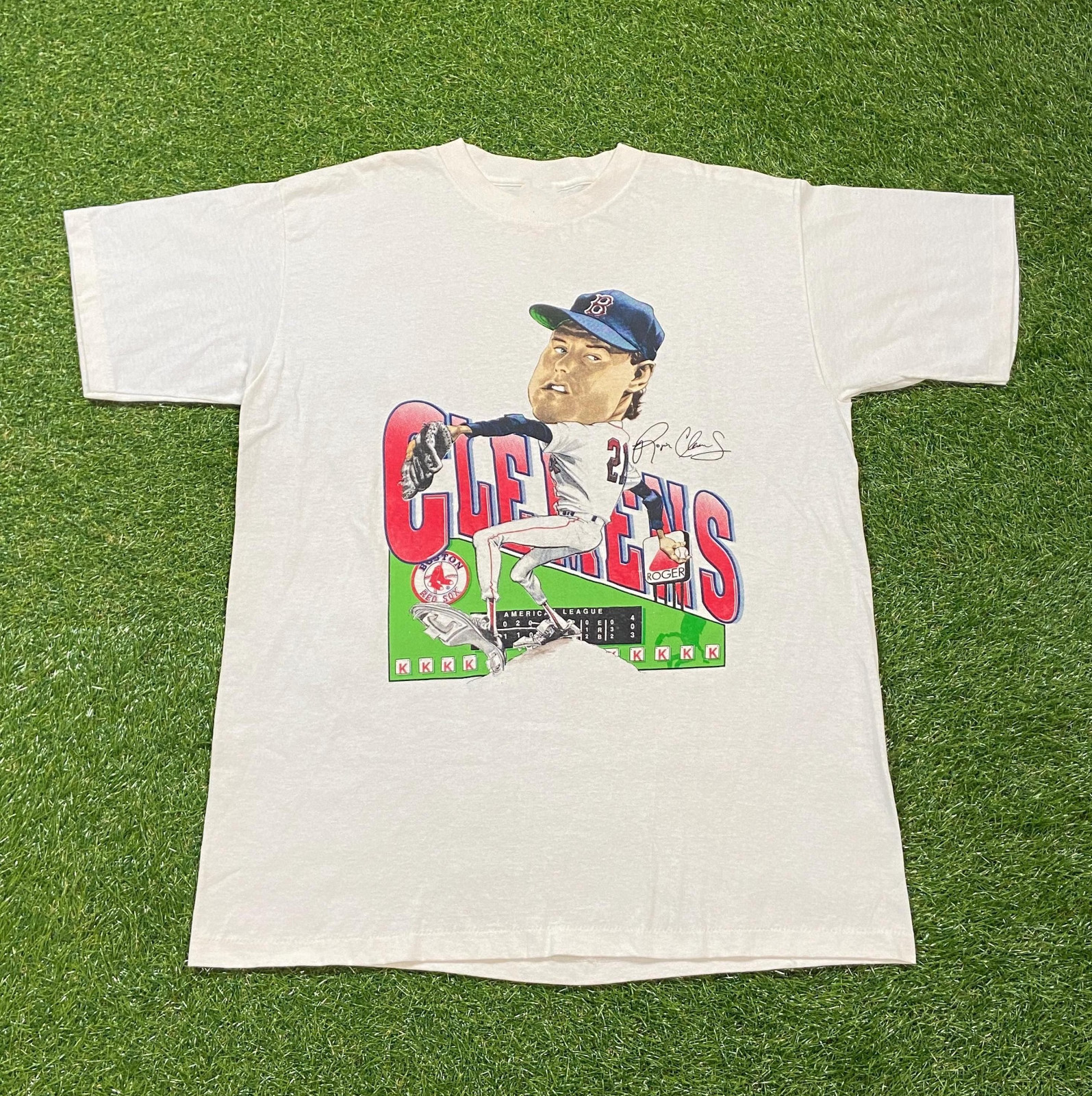 Roger Clemens Caricature Signed Short Sleeve White Cotton T Shirt NP168 Roger Clemens Caricature Signed Short Sleeve White Cotton T Shirt NP168