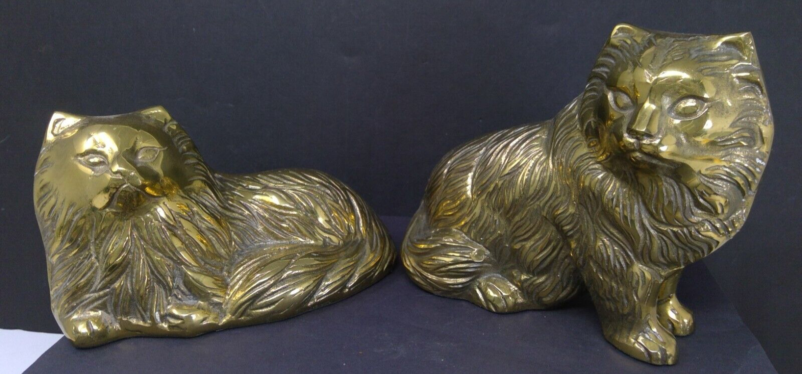 Pair of Vintage Made in Korea Large Brass Cat Figurines