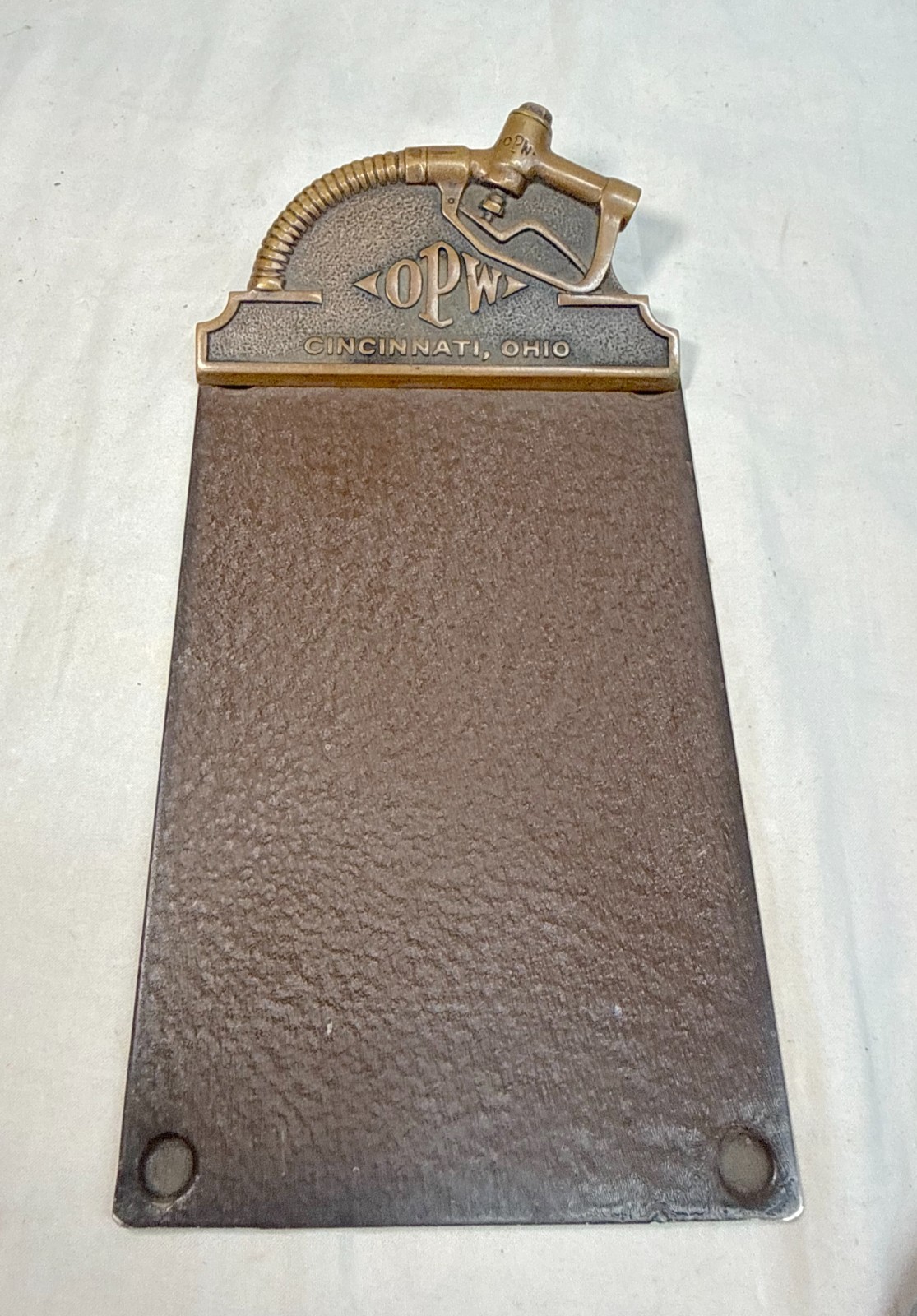 Rare antique OPW gasoline Cincinnati, Ohio bronze metal paper clip holder Rare antique OPW gasoline Cincinnati, Ohio bronze metal paper clip holder