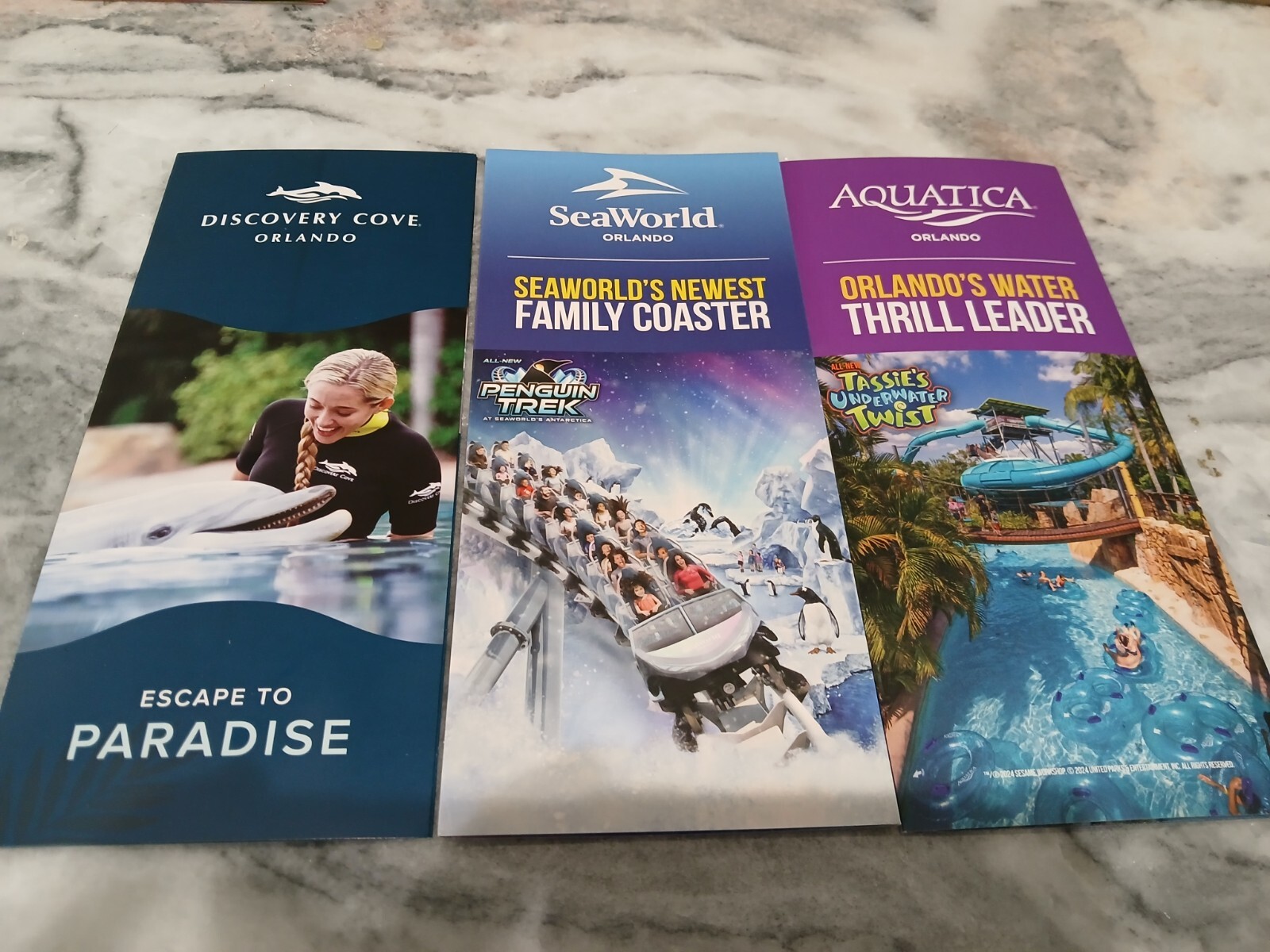 SeaWorld/Aquatica Discovery Cove Brochure Guide map/Maps Set Orlando 2024 NEW
