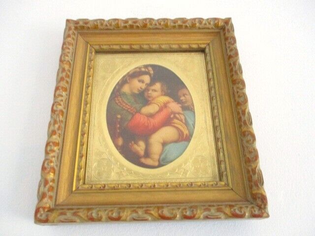 Raphael Italian Florentine Madonna of the Chair Tole Gold Gilt Wood Wall Picture