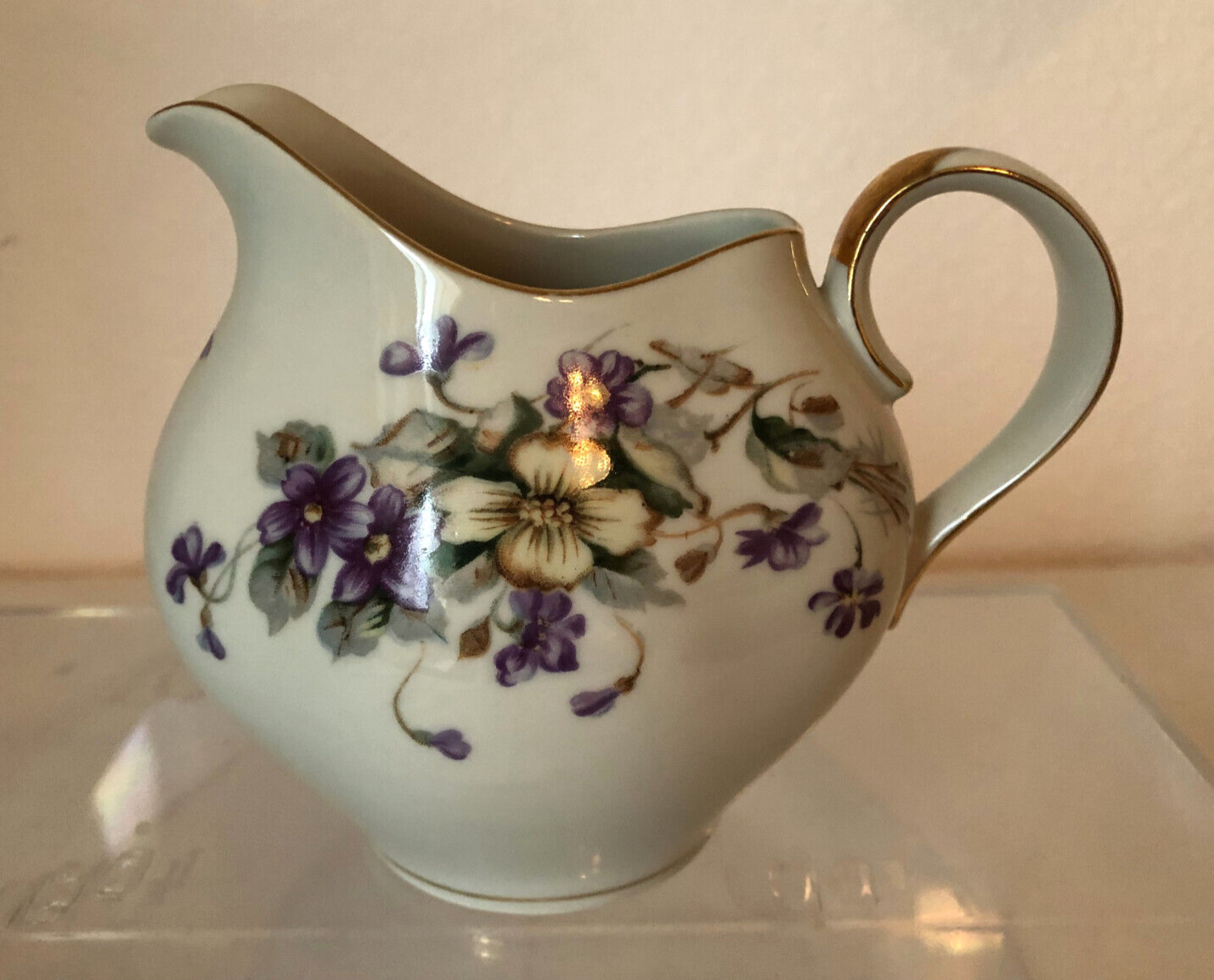 Meito Norleans Adele China Creamer Coffee Tea Purple Yellow Flowers Gold Accents