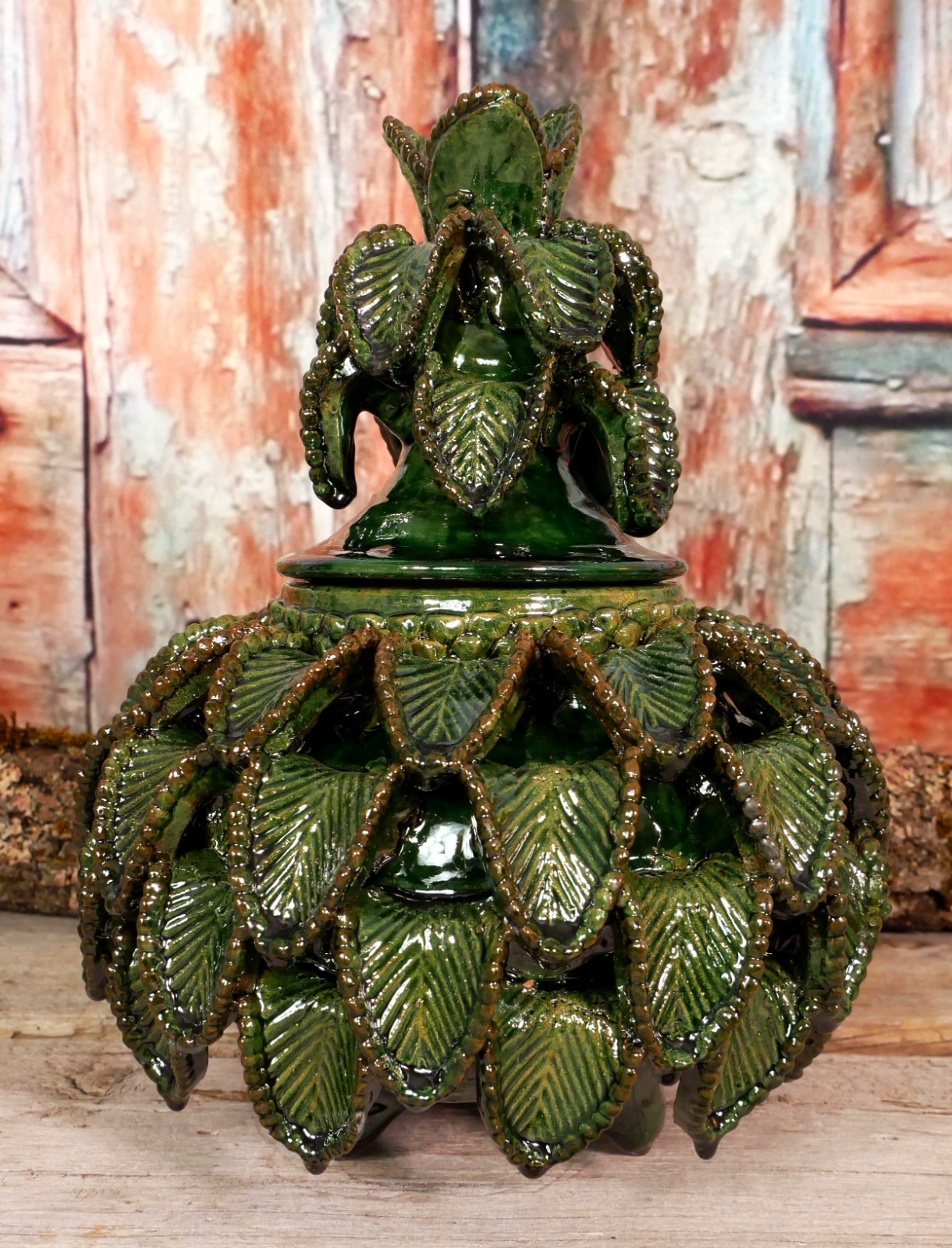 Clay Pineapple Michoacan Pot Green Glaze Handmade Hospitality Mexican Folk Art